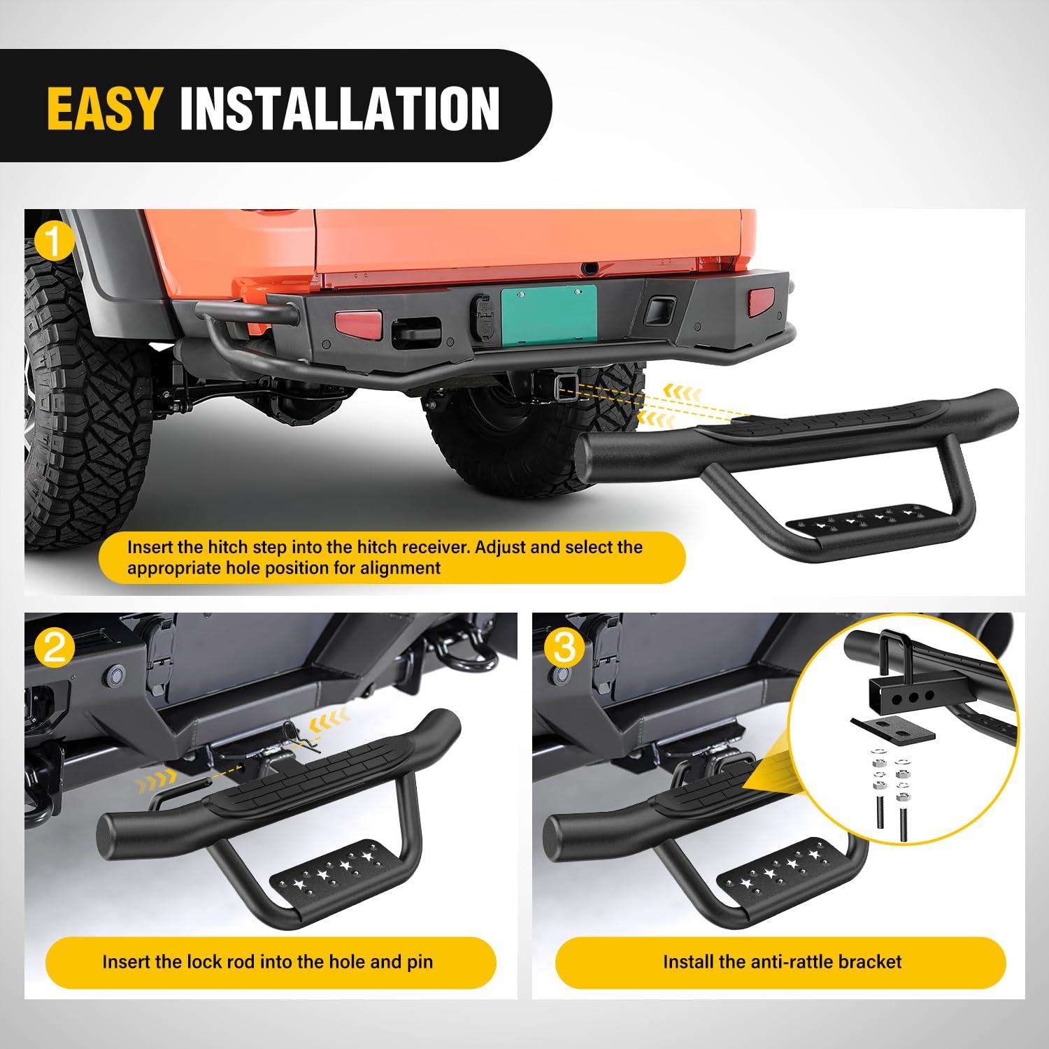image:imageNilight 36 Hitch Step Fits 2 Receivers 3 Round Tubing Stainless Steel with Rubber NonSlip Pad Rear Bumper Guard with 58 Hitch Pin Clip amp UBolts Stabilize for Pickup Truck Car SUV36 Inch Hitch Step Drop w Rubber Pad