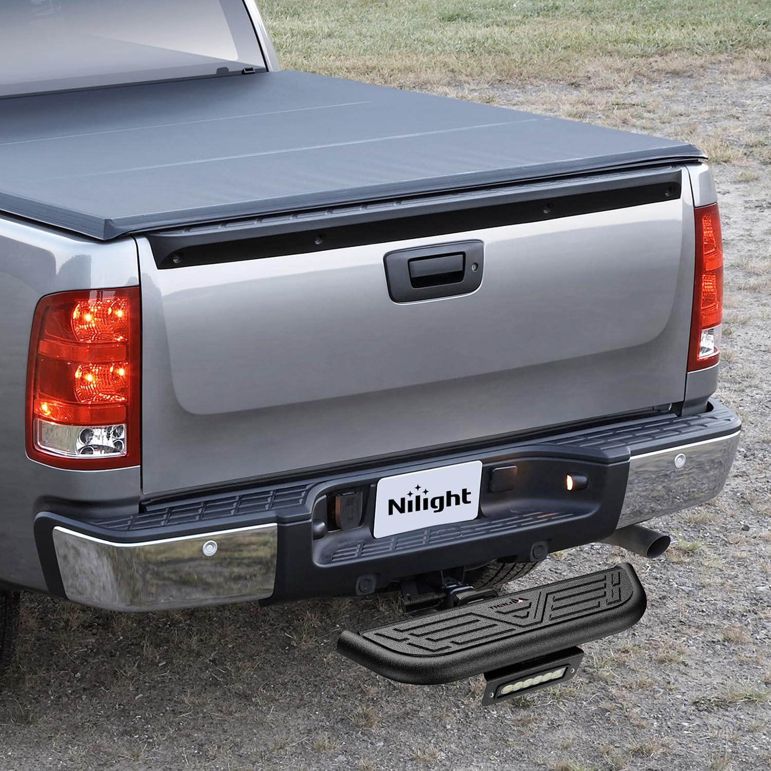 image:imageNilight 36 Hitch Step Fits 2 Receivers 3 Round Tubing Stainless Steel with Rubber NonSlip Pad Rear Bumper Guard with 58 Hitch Pin Clip amp UBolts Stabilize for Pickup Truck Car SUVHitch Step wLed Light