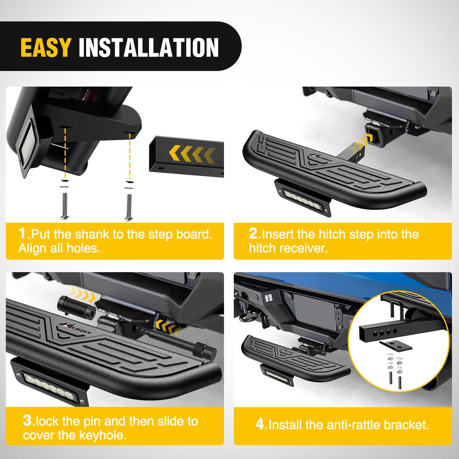 image:imageNilight 36 Hitch Step Fits 2 Receivers 3 Round Tubing Stainless Steel with Rubber NonSlip Pad Rear Bumper Guard with 58 Hitch Pin Clip amp UBolts Stabilize for Pickup Truck Car SUVHitch Step wLed Light