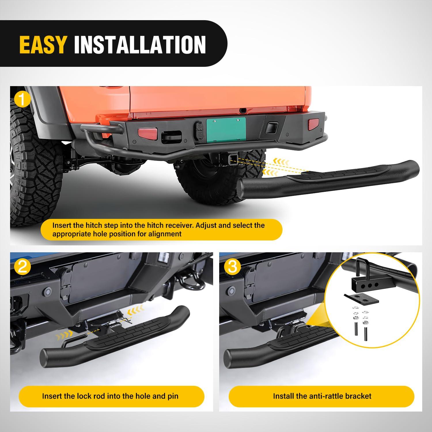 image:imageNilight 36 Hitch Step Fits 2 Receivers 3 Round Tubing Stainless Steel with Rubber NonSlip Pad Rear Bumper Guard with 58 Hitch Pin Clip amp UBolts Stabilize for Pickup Truck Car SUV36 Inch Hitch Step w Rubber Pad
