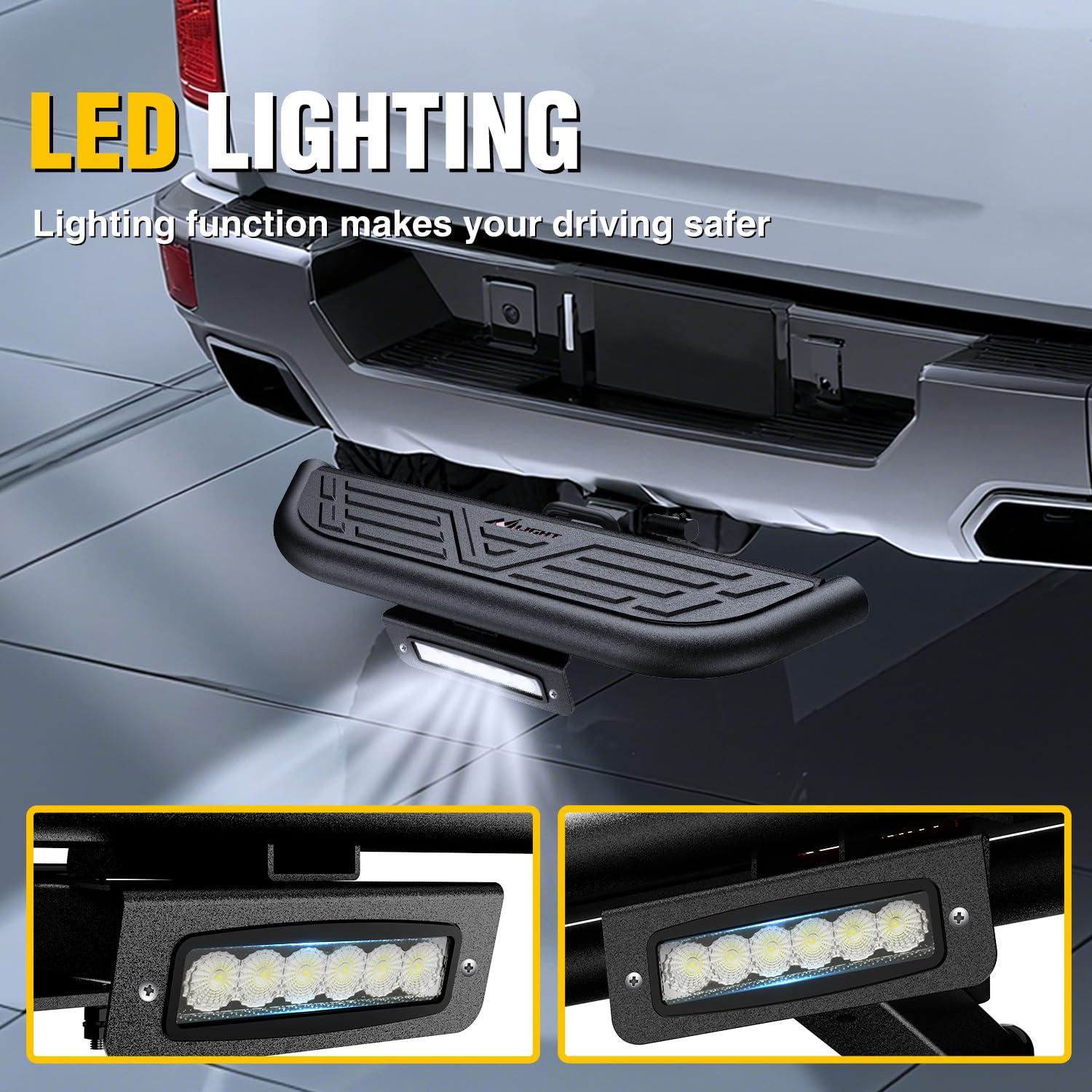 image:imageNilight 36 Hitch Step Fits 2 Receivers 3 Round Tubing Stainless Steel with Rubber NonSlip Pad Rear Bumper Guard with 58 Hitch Pin Clip amp UBolts Stabilize for Pickup Truck Car SUVHitch Step wLed Light