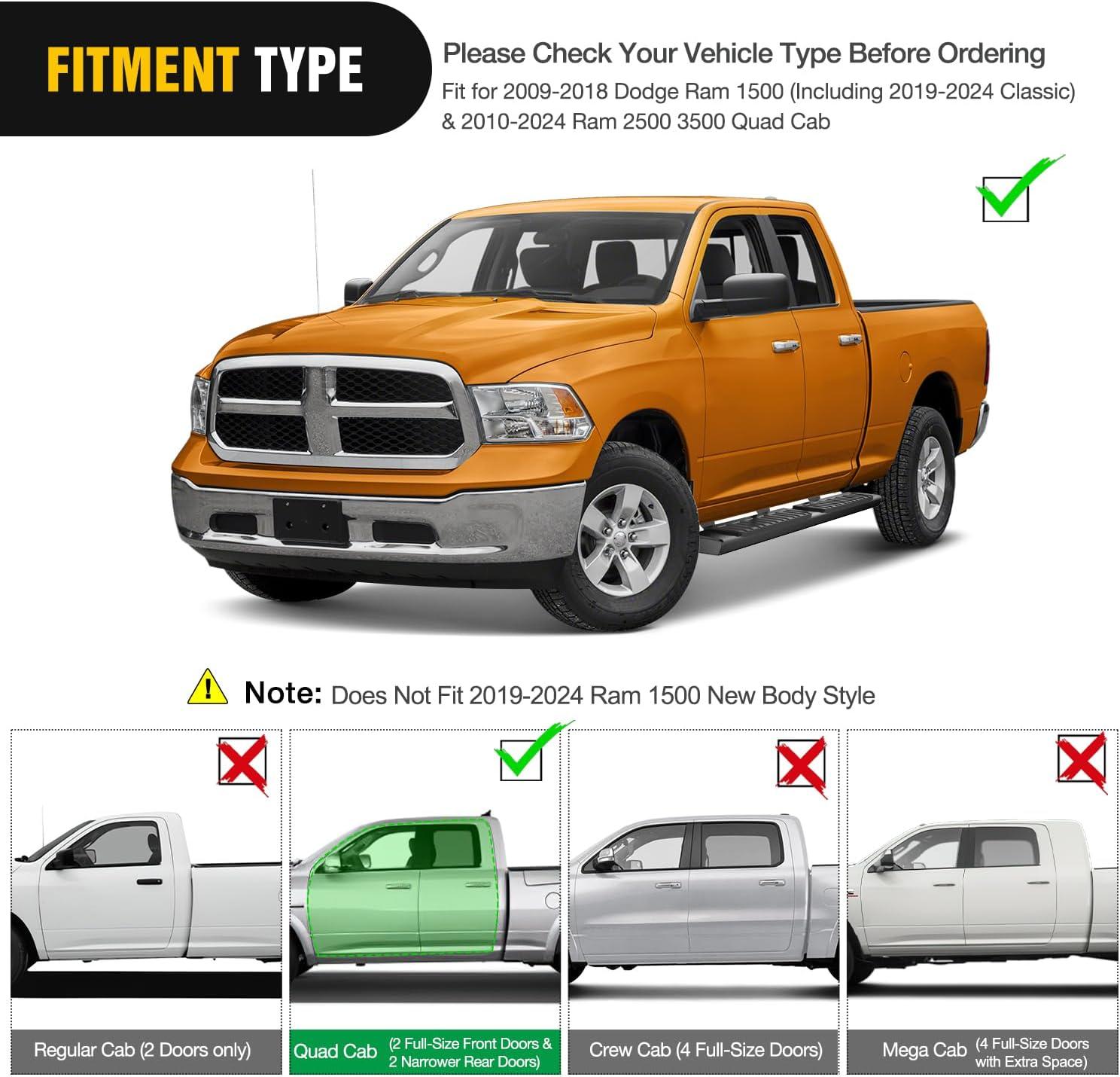image:imageNilight Running Boards Compatible with Dodge Ram 20192024 1500 New Body Style Crew CabExclude 20192024 Classic 6 Inch Side Step 2 Years WarrantyBlack