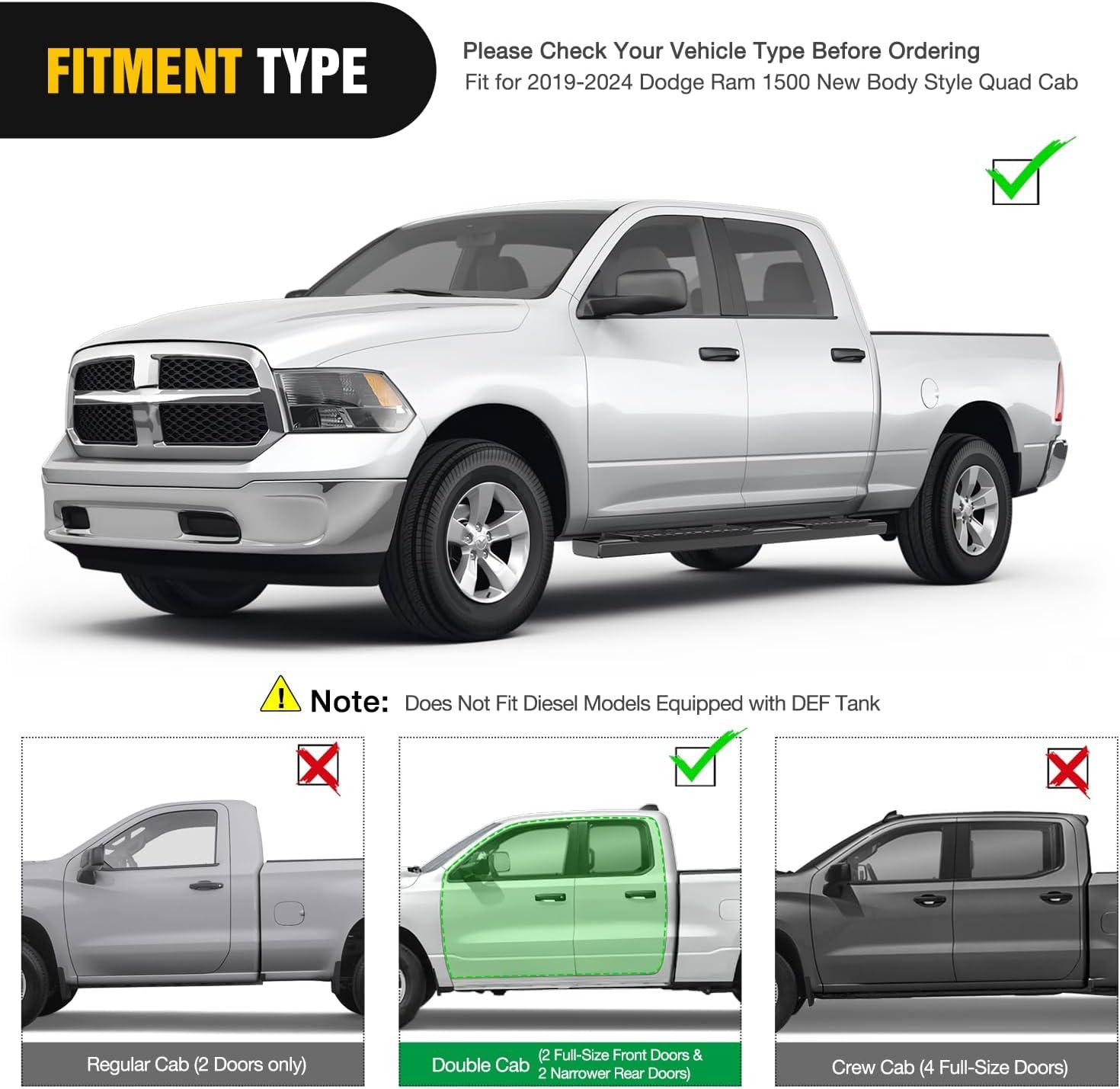 image:imageNilight Running Boards Compatible with Dodge Ram 20192024 1500 New Body Style Crew CabExclude 20192024 Classic 6 Inch Side Step 2 Years WarrantyBlack