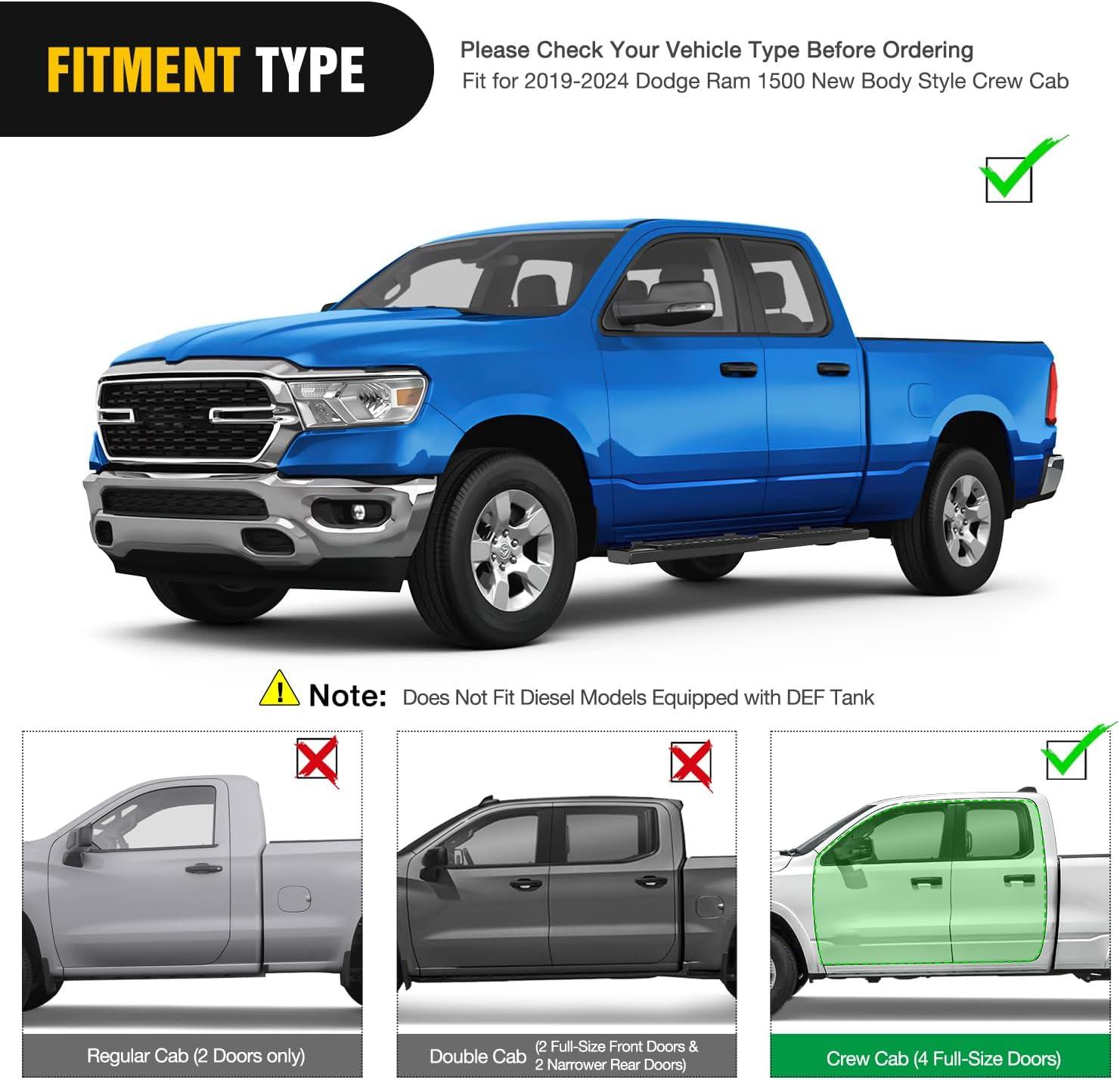 image:imageNilight Running Boards Compatible with Dodge Ram 20192024 1500 New Body Style Crew CabExclude 20192024 Classic 6 Inch Side Step 2 Years WarrantyBlack