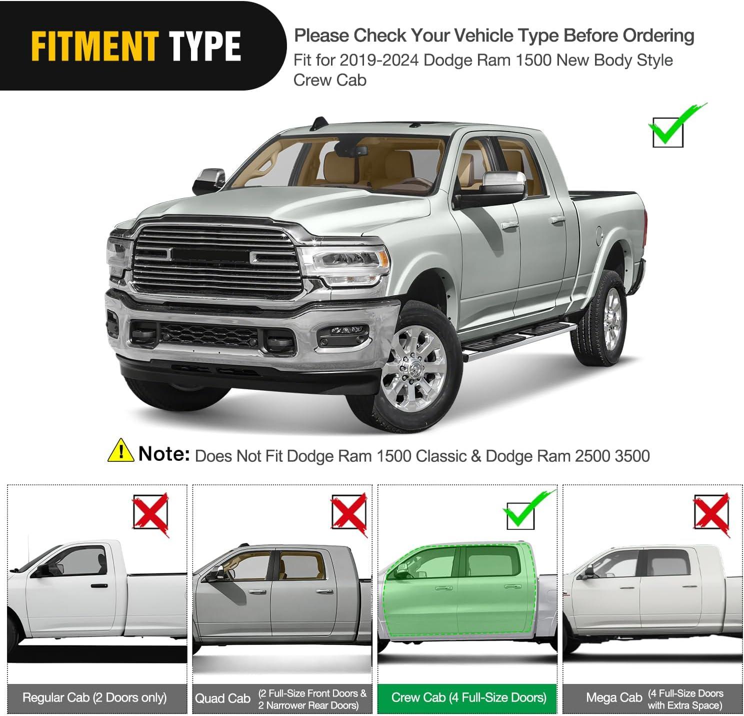 image:imageNilight Running Boards Compatible with Dodge Ram 20192024 1500 New Body Style Crew CabExclude 20192024 Classic 6 Inch Side Step 2 Years WarrantySilver