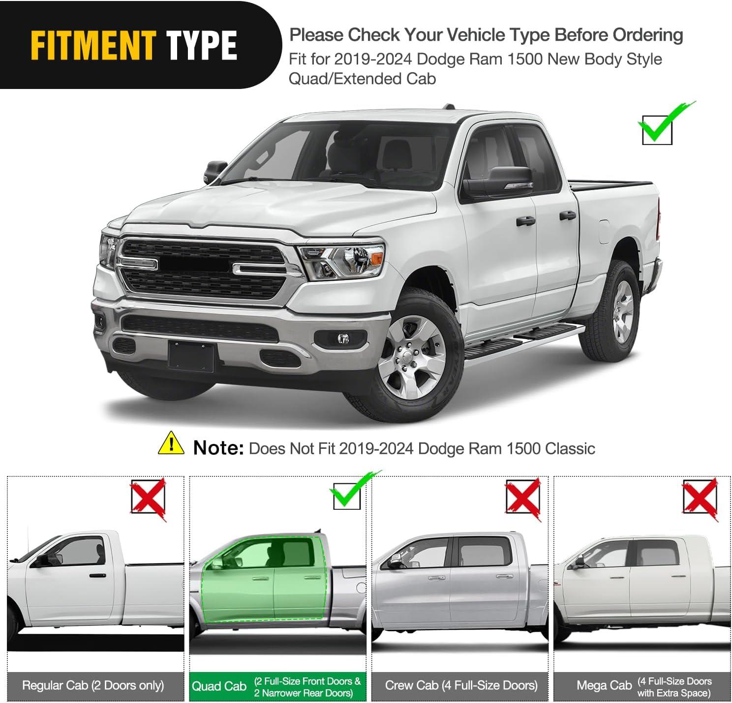 image:imageNilight Running Boards Compatible with Dodge Ram 20192024 1500 New Body Style Crew CabExclude 20192024 Classic 6 Inch Side Step 2 Years WarrantySilver