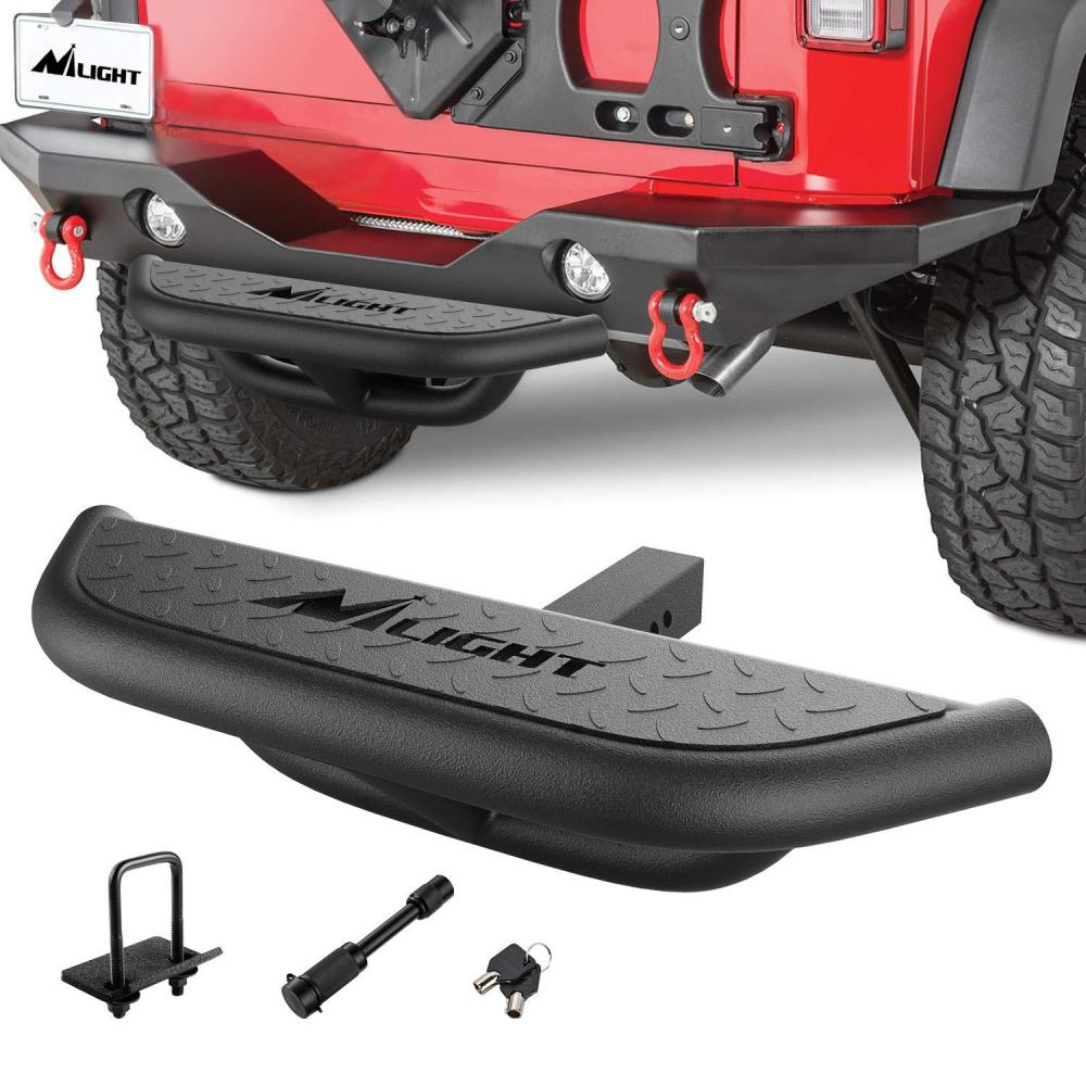 image:imageNilight 36 Hitch Step Fits 2 Receivers 3 Round Tubing Stainless Steel with Rubber NonSlip Pad Rear Bumper Guard with 58 Hitch Pin Clip amp UBolts Stabilize for Pickup Truck Car SUVHeavy Duty Hitch Step