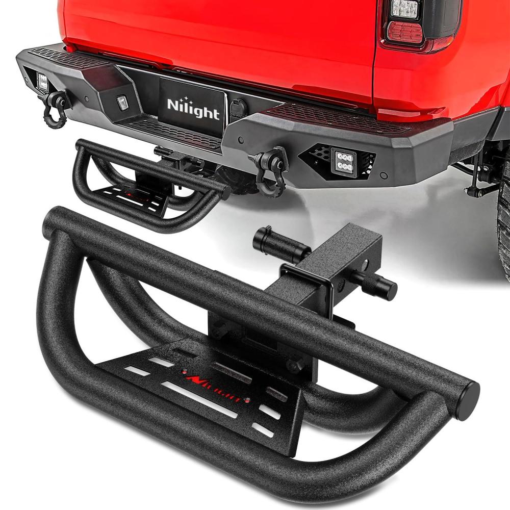 image:imageNilight 36 Hitch Step Fits 2 Receivers 3 Round Tubing Stainless Steel with Rubber NonSlip Pad Rear Bumper Guard with 58 Hitch Pin Clip amp UBolts Stabilize for Pickup Truck Car SUVHitch Step Drop