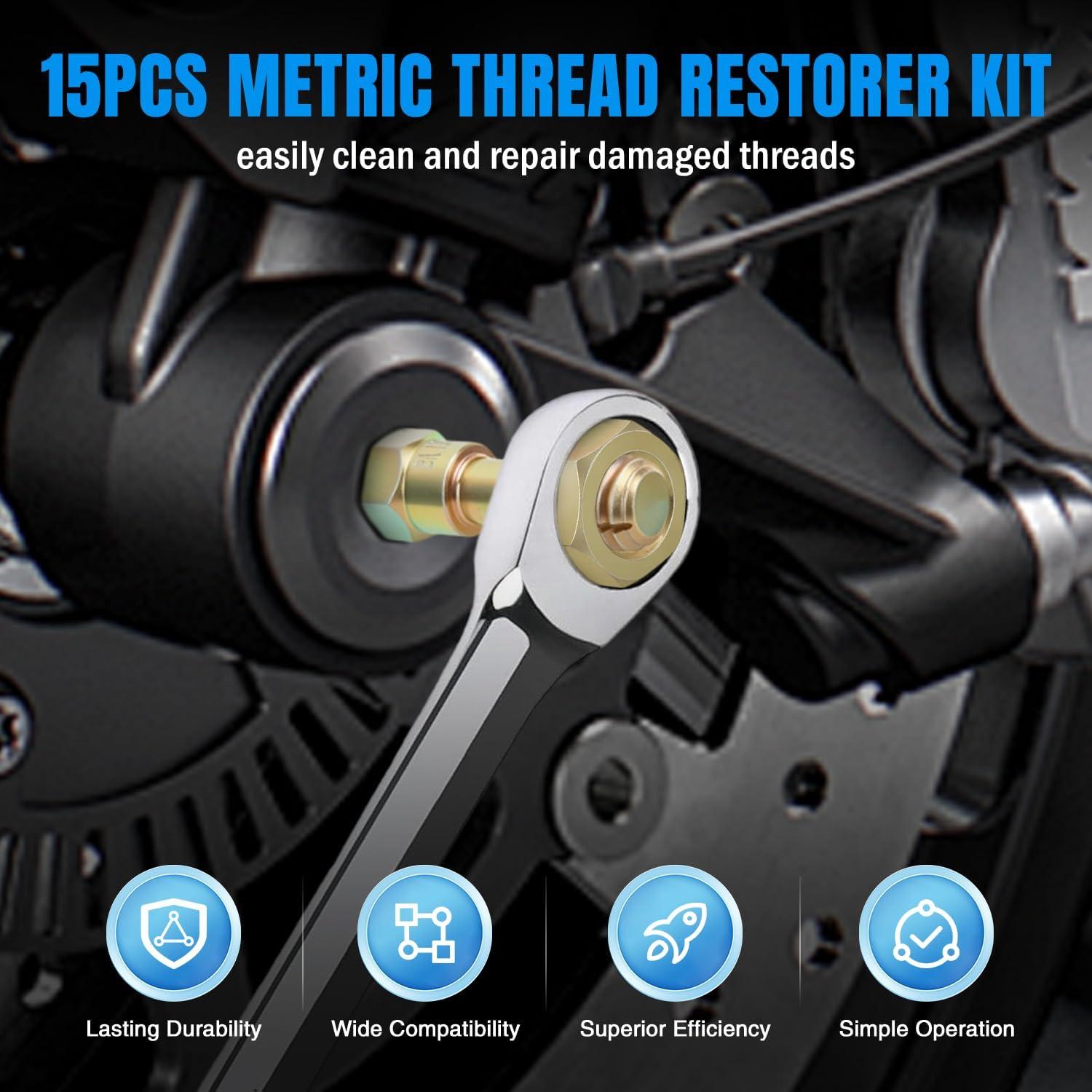 image:imageNilight 15PCS Metric Thread Chaser Set Master Thread Repair Kit with Case 7 Taps 7 Dies 1 Threads File Universal M6 M8 M10 M12 Sizes Automotive Tool for Mechanics Auto Shops Home Garage Mobile Repair