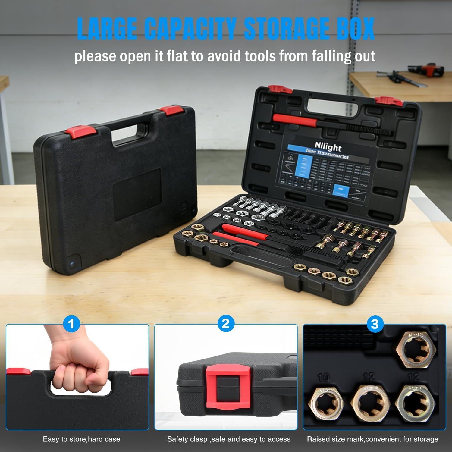 image:imageNilight 49PCS Metric Thread Chaser Set SAE Metrics Master Thread Repair Kit with Case 22 Taps 24 Dies 3 Thread Files Universal UNC UNF Sizes Automotive Tool for Mechanics Auto Shops Home Garage Repair