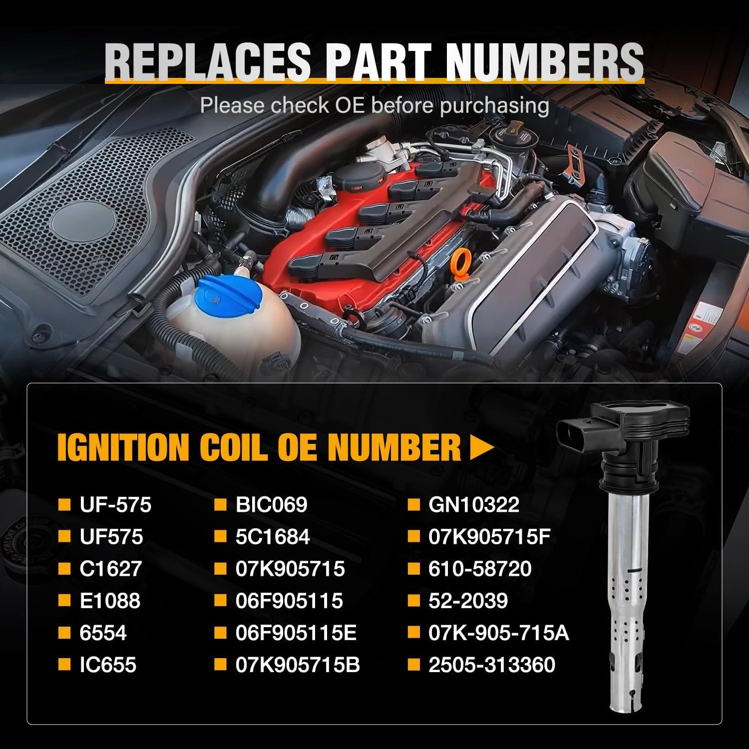 image:imageNilight Ignition Coil Pack Fit for Nissan Infiniti Suzuki Equator Murano Altima Maxima Pathfinder Quest Xterra NV150025003500 I35 QX4 20022014 35L 40L V6 OE UF349 C1406 Ignition Coils Set of 6Volkswagen VW Audi 20052015 UF575 07K905715 5PCS