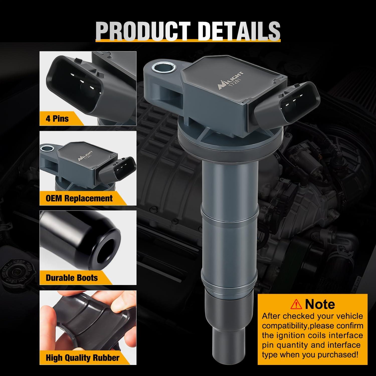 image:imageNilight Ignition Coil Pack Fit for Nissan Infiniti Suzuki Equator Murano Altima Maxima Pathfinder Quest Xterra NV150025003500 I35 QX4 20022014 35L 40L V6 OE UF349 C1406 Ignition Coils Set of 6Toyota Camry Lexus 20012012 UF333 C1330 4PCS
