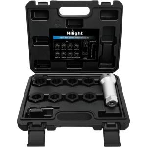 Nilight 10PCS Axle Spindle Thread Set Wheel Stud Rethreading Chaser Repair Tool Kit with Case 8 Metric UNF Dies 1-1/16″ Extension Bar M20 M22 M24 13/16″ 3/4″ UNEF Nuts Automotive Tools for Mechanics