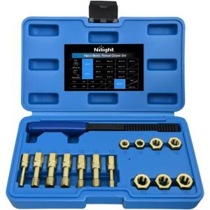 Nilight 15PCS Metric Thread Chaser Set Master Thread Repair Kit with Case 7 Taps 7 Dies 1 Threads File Universal M6 M8 M10 M12 Sizes Automotive Tool for Mechanics Auto Shops Home Garage Mobile Repair