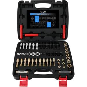 Nilight 56PCS Metric Thread Chaser Set SAE Metrics Master Thread Repair Kit with Case 23 Taps 28 Dies 3 Files 2 Gauge Universal UNC UNF Sizes Automotive Tool for Mechanics Auto Shop Home Garage Repair
