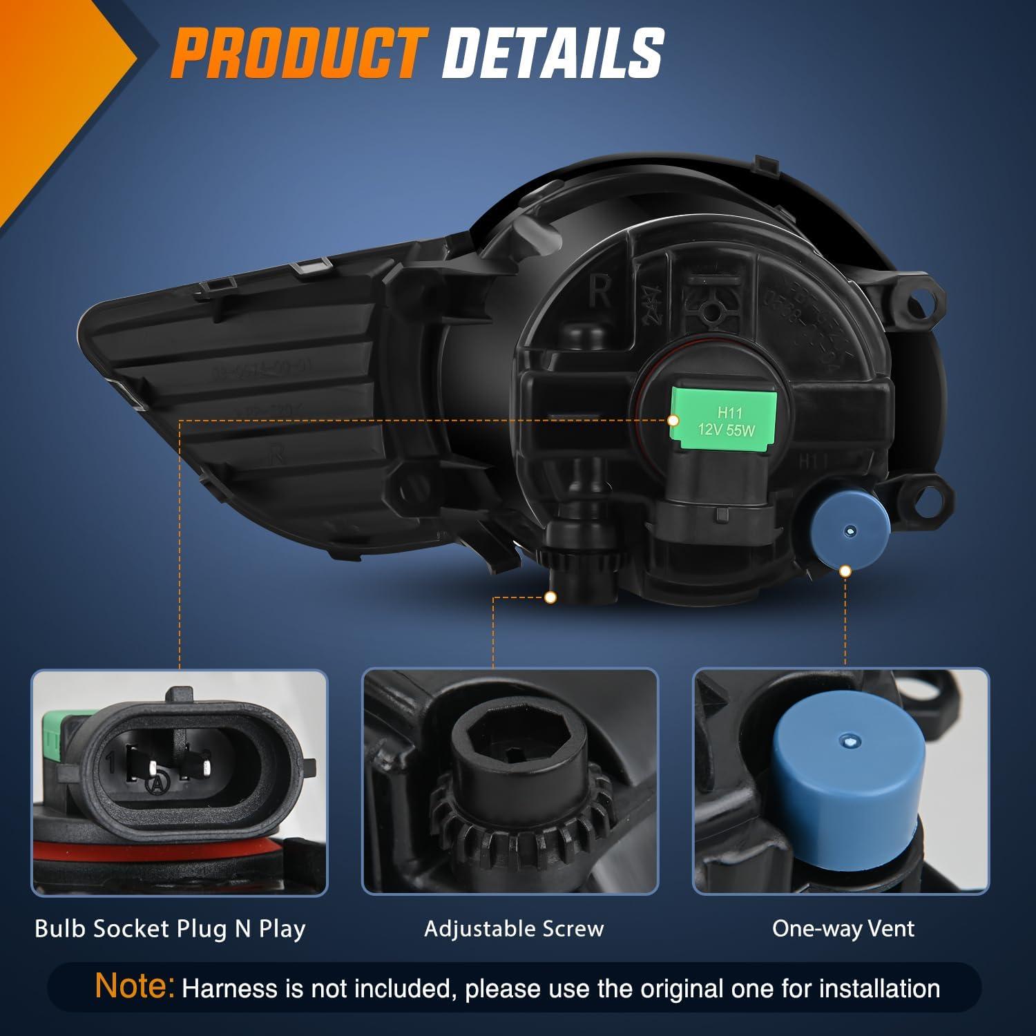 image:imageNilight Fog Light Assembly Compatible with 2002 2003 2004 Toyota Camry 2005 2006 2007 2008 Toyota Corolla 2002 2003 2004 Toyota Camry Fog Lamps Replacement Clear Lens with 9006 12V 55W Bulbs20112017 Sienna