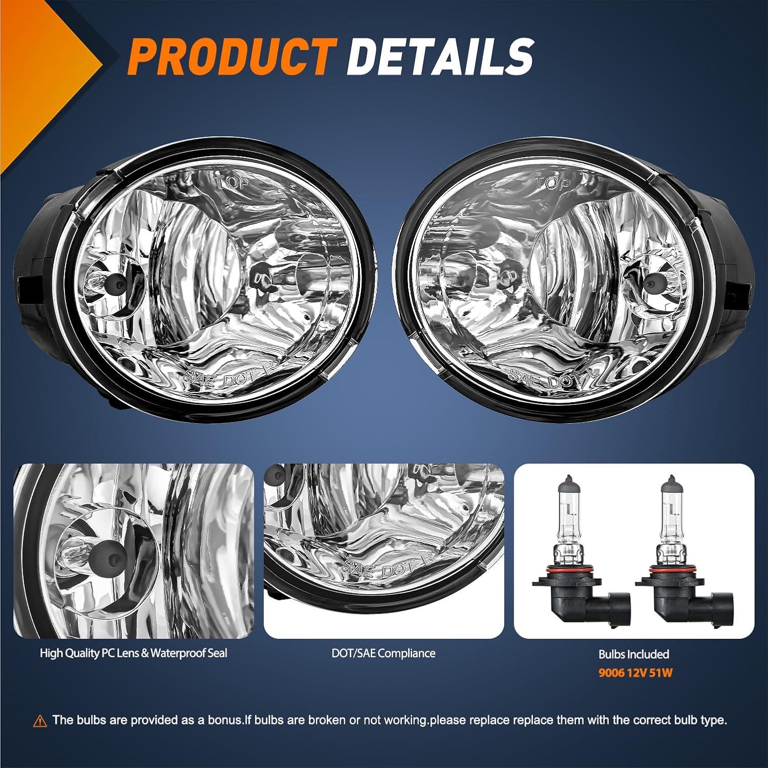 image:imageNilight Fog Light Assembly Compatible with 2002 2003 2004 Toyota Camry 2005 2006 2007 2008 Toyota Corolla 2002 2003 2004 Toyota Camry Fog Lamps Replacement Clear Lens with 9006 12V 55W Bulbs20012007 Sequoia20002006 Tundra Clear