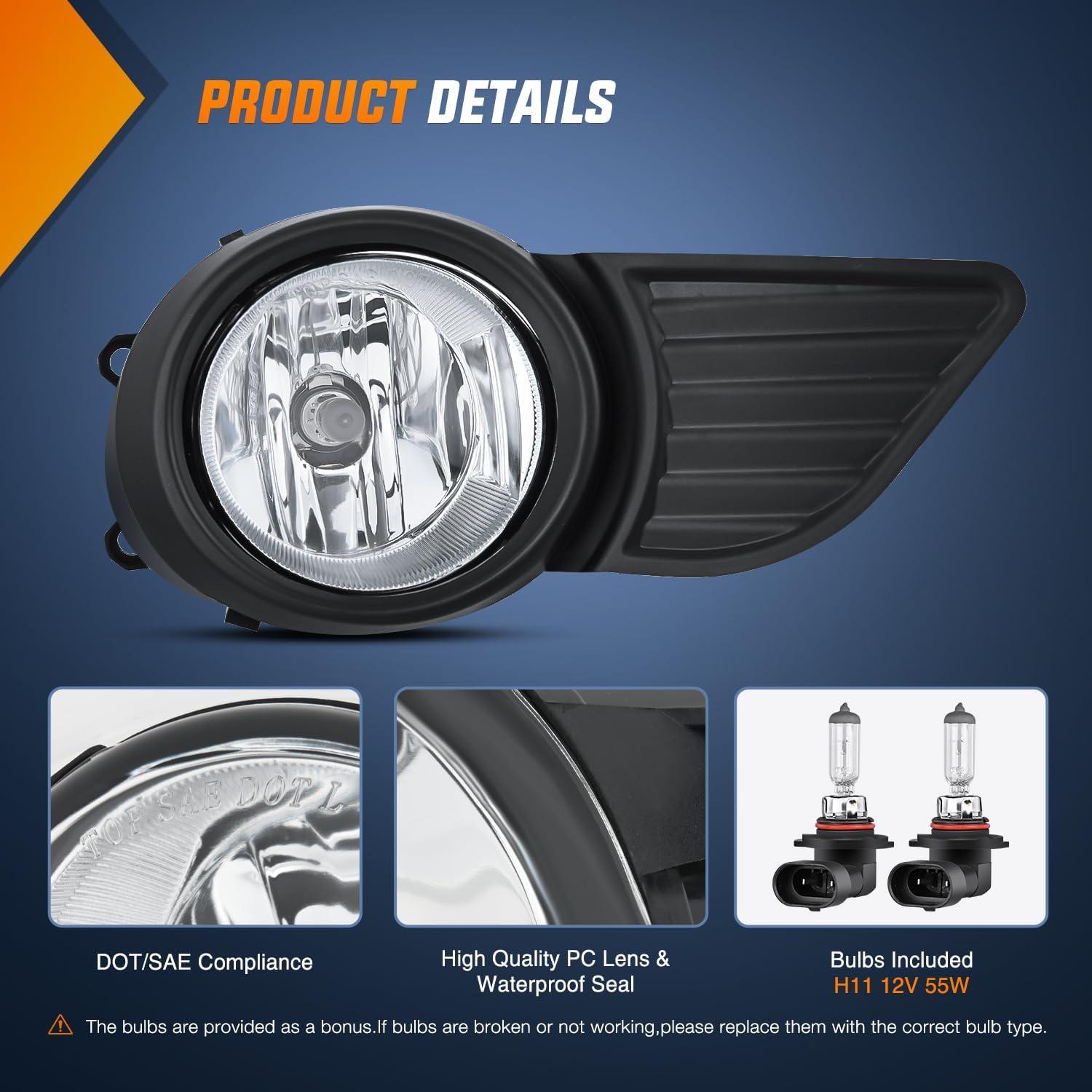 image:imageNilight Fog Light Assembly Compatible with 2002 2003 2004 Toyota Camry 2005 2006 2007 2008 Toyota Corolla 2002 2003 2004 Toyota Camry Fog Lamps Replacement Clear Lens with 9006 12V 55W Bulbs20112017 Sienna