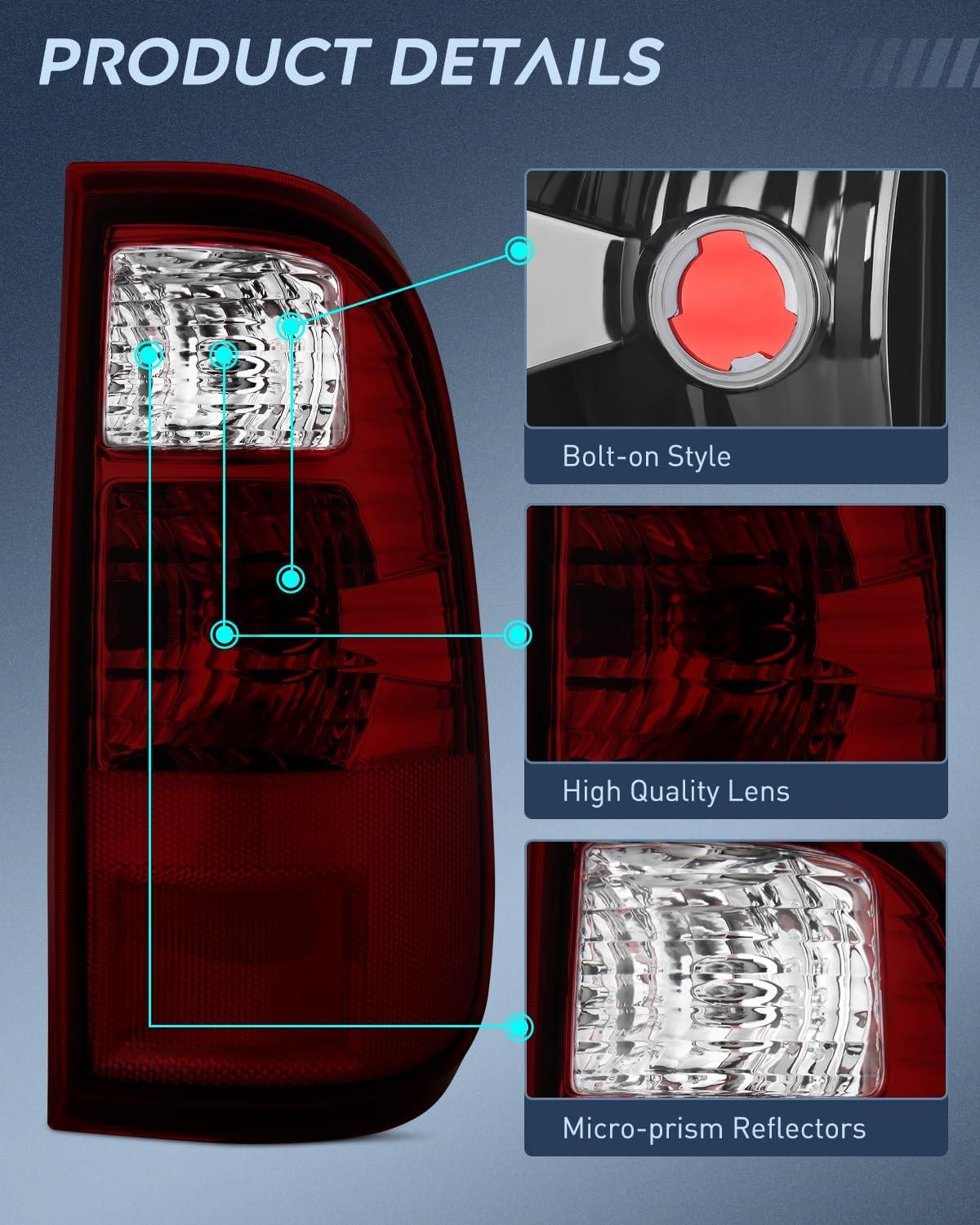image:imageNilight Taillight Assembly Compatible with 2008 2009 2010 2011 2012 2013 2014 2015 2016 Ford F250 F350 F450 Super Duty Rear Tail Light Lamp Replacement OE Style Driver and Passenger Side Dark RedDark RedPassenger Side