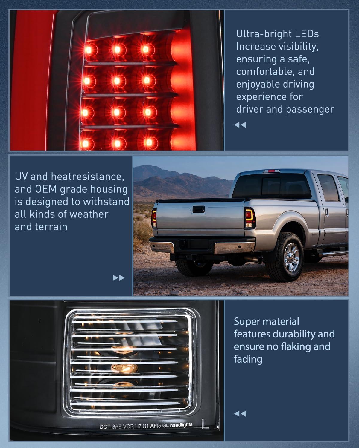 image:imageNilight Taillight Assembly Compatible with 2008 2009 2010 2011 2012 2013 2014 2015 2016 Ford F250 F350 F450 Super Duty Rear Tail Light Lamp Replacement OE Style Driver and Passenger Side Dark RedLED BlackRed C ShapePair