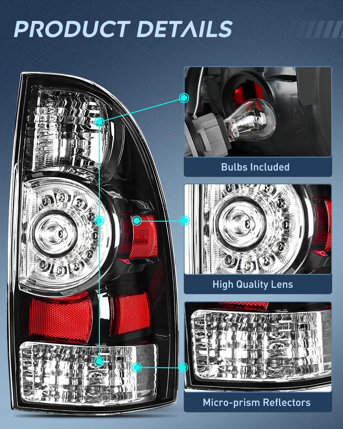 image:imageNilight Taillight Assembly Compatible with Toyota Tacoma 2005 2006 2007 2008 2009 2010 2011 2012 2013 2014 2015 Rear Tail Light Lamp Replacement Black Housing LED Lens Driver and Passenger SideBlackPassenger Side