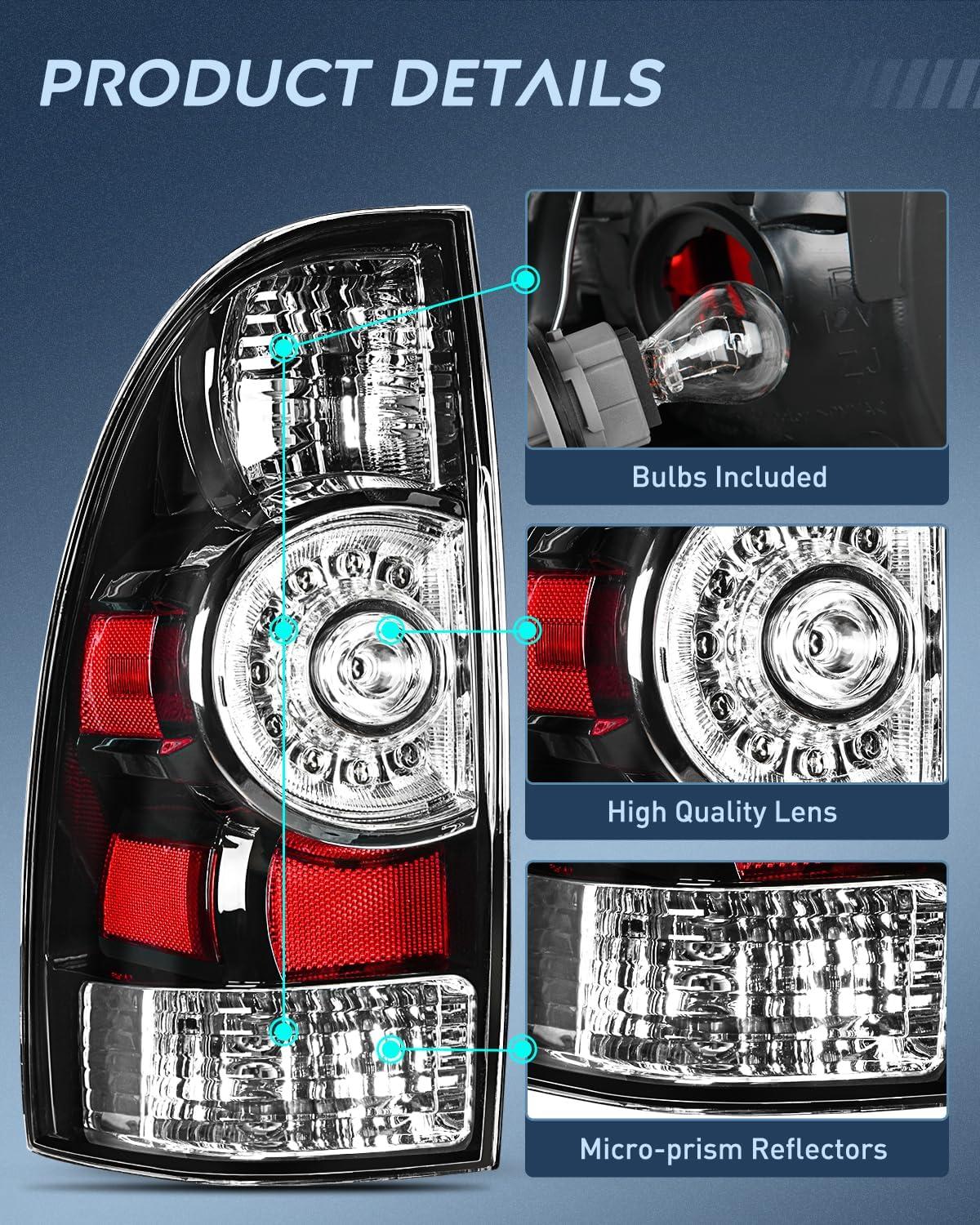 image:imageNilight Taillight Assembly Compatible with Toyota Tacoma 2005 2006 2007 2008 2009 2010 2011 2012 2013 2014 2015 Rear Tail Light Lamp Replacement Black Housing LED Lens Driver and Passenger SideBlackPair