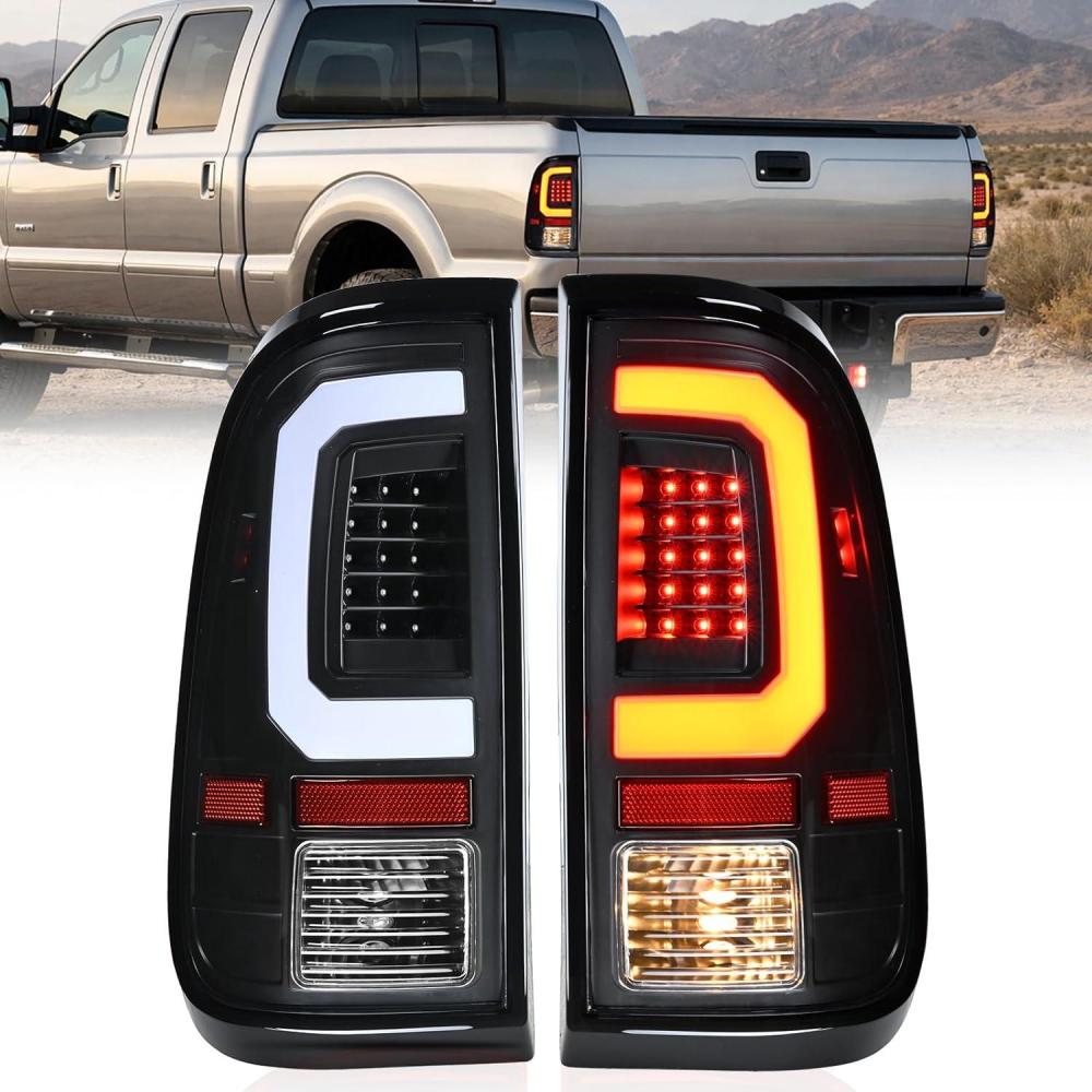 image:imageNilight Taillight Assembly Compatible with 2008 2009 2010 2011 2012 2013 2014 2015 2016 Ford F250 F350 F450 Super Duty Rear Tail Light Lamp Replacement OE Style Driver and Passenger Side Dark RedLED Black C ShapePair