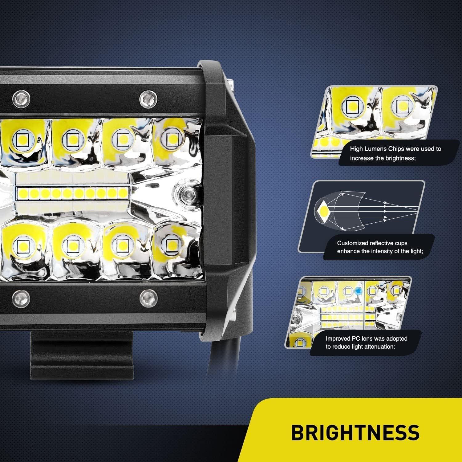 image:imageNilight 4 Inch Yellow LED Light Pods 2PCS Triple Row 60W Flood Spot Combo Offroad Driving Fog Lighting for 12V 24V Pickup Truck ATV UTV SUVLed Pods Wiring JK Mounting