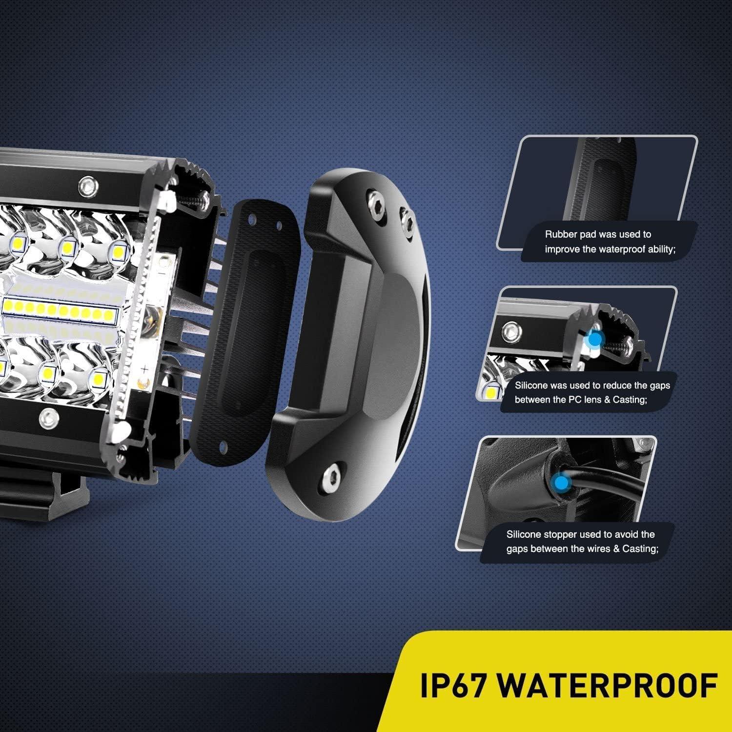image:imageNilight 4 Inch Yellow LED Light Pods 2PCS Triple Row 60W Flood Spot Combo Offroad Driving Fog Lighting for 12V 24V Pickup Truck ATV UTV SUVLed Pods Wiring JK Mounting