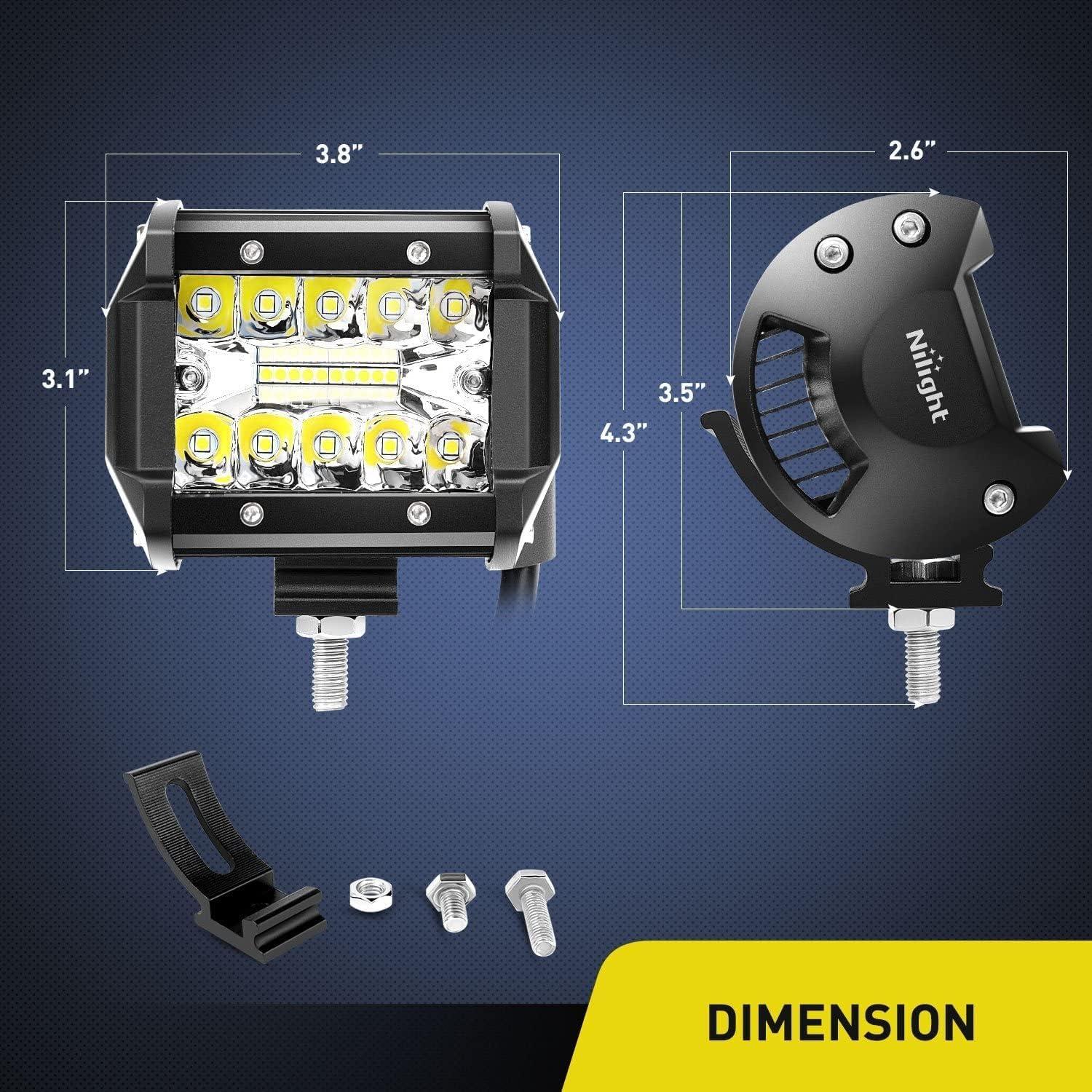 image:imageNilight 4 Inch Yellow LED Light Pods 2PCS Triple Row 60W Flood Spot Combo Offroad Driving Fog Lighting for 12V 24V Pickup Truck ATV UTV SUVLed Pods Wiring JK Mounting
