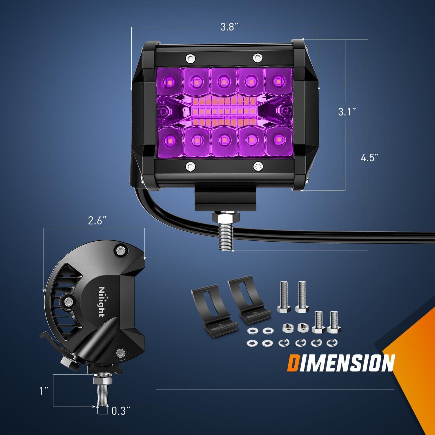 image:imageNilight 4 Inch Yellow LED Light Pods 2PCS Triple Row 60W Flood Spot Combo Offroad Driving Fog Lighting for 12V 24V Pickup Truck ATV UTV SUVPurple Led Pods