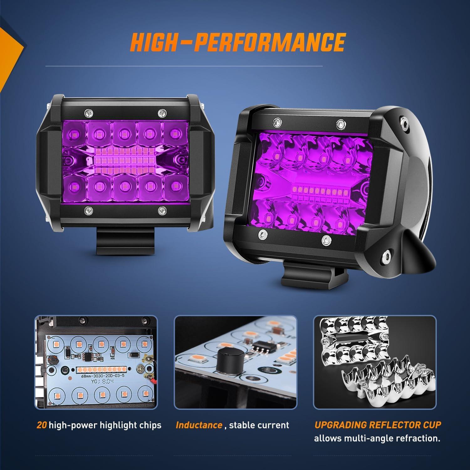 image:imageNilight 4 Inch Yellow LED Light Pods 2PCS Triple Row 60W Flood Spot Combo Offroad Driving Fog Lighting for 12V 24V Pickup Truck ATV UTV SUVPurple Led Pods