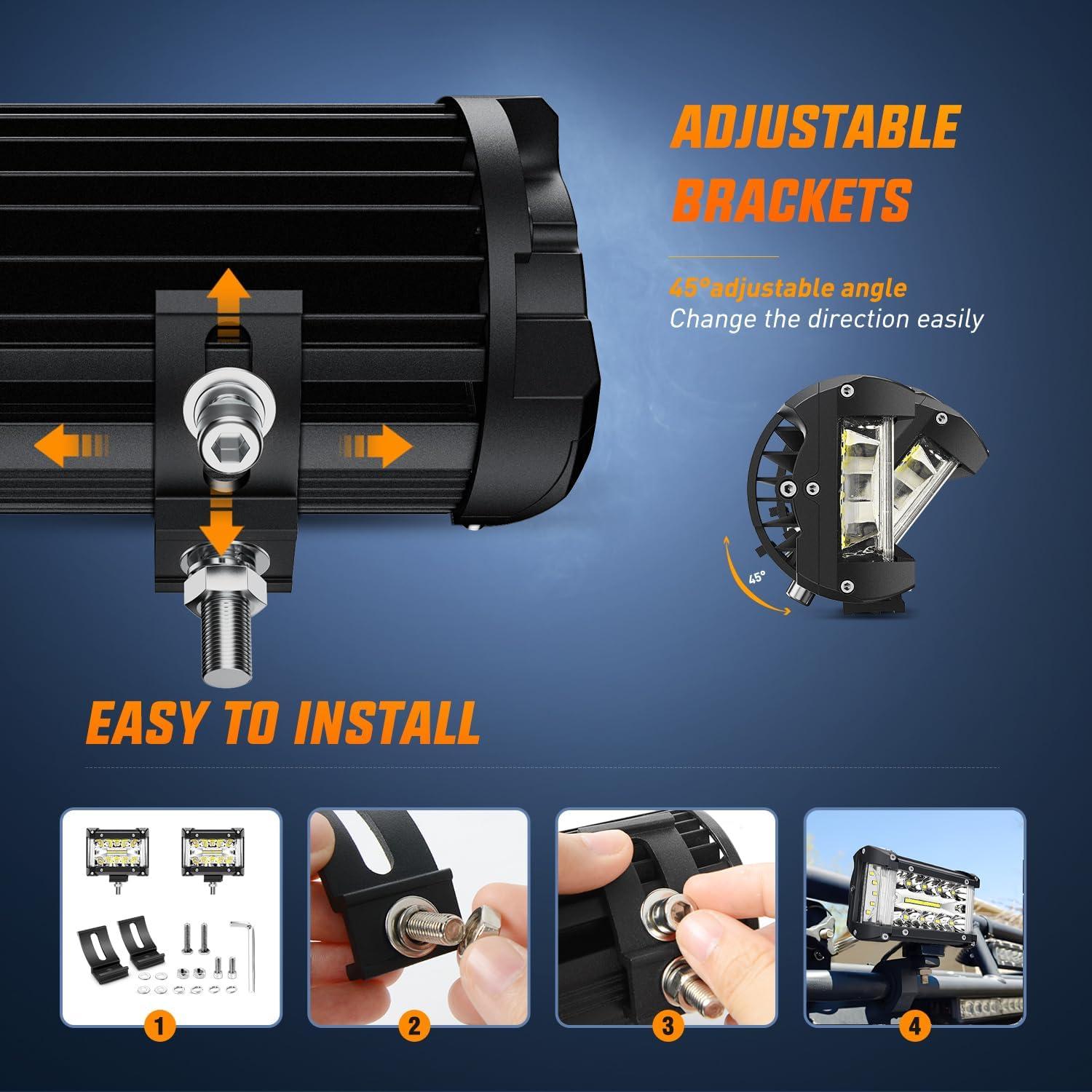 image:imageNilight 4 Inch Yellow LED Light Pods 2PCS Triple Row 60W Flood Spot Combo Offroad Driving Fog Lighting for 12V 24V Pickup Truck ATV UTV SUVWhite Side Shooter Pods Wiring
