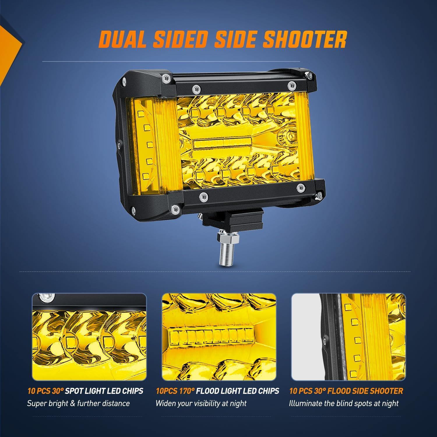 image:imageNilight 4 Inch Yellow LED Light Pods 2PCS Triple Row 60W Flood Spot Combo Offroad Driving Fog Lighting for 12V 24V Pickup Truck ATV UTV SUVYellow Side Shooter Pods Wiring