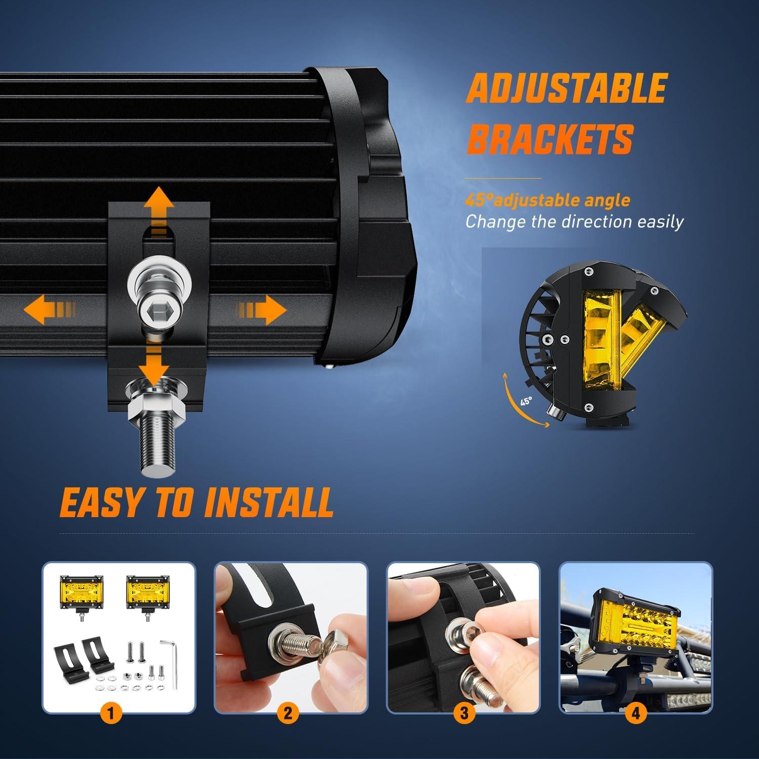 image:imageNilight 4 Inch Yellow LED Light Pods 2PCS Triple Row 60W Flood Spot Combo Offroad Driving Fog Lighting for 12V 24V Pickup Truck ATV UTV SUVYellow Side Shooter Pods Wiring