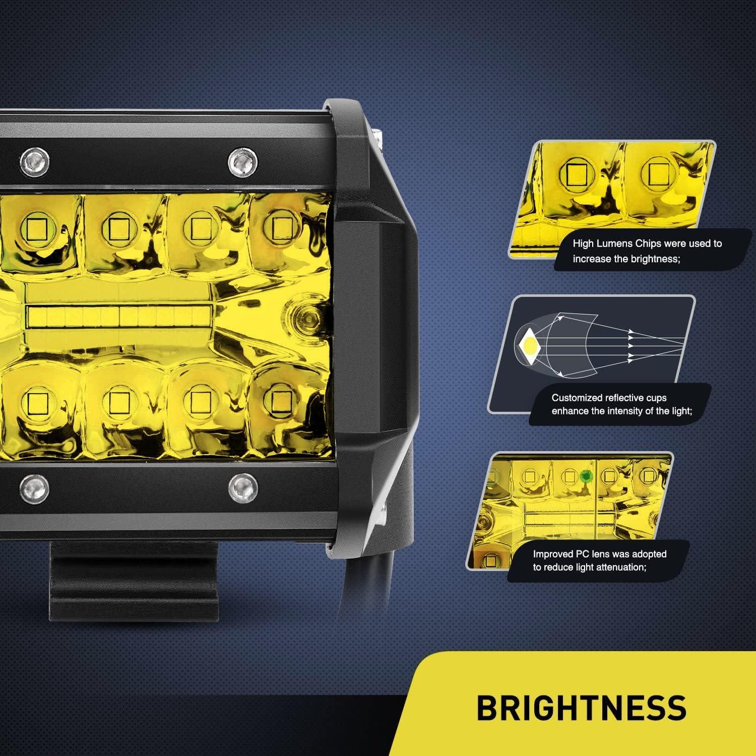 image:imageNilight 4Inch OffRoad LED Light Bar 2PCS 60W 3 Lighting Modes WhiteAmberWhiteampAmber Driving Fog Light Spot Flood Lights with 18AWG Wiring Harness for Truck Car ATV SUV Jeep BoatYellow 2PCS with Switch Wiring Harness