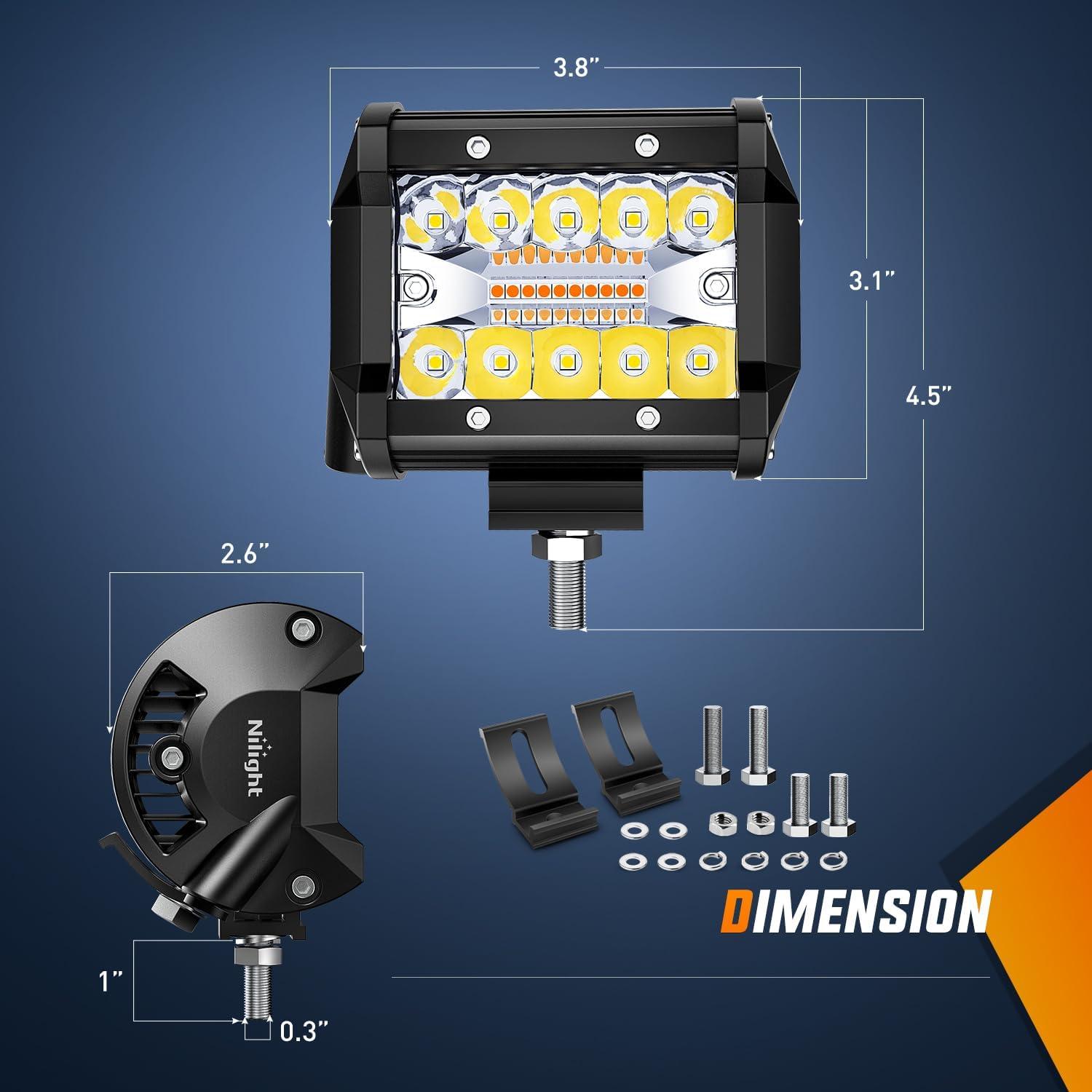 image:imageNilight 4Inch OffRoad LED Light Bar 2PCS 60W 3 Lighting Modes WhiteAmberWhiteampAmber Driving Fog Light Spot Flood Lights with 18AWG Wiring Harness for Truck Car ATV SUV Jeep BoatAmber White 3 modes