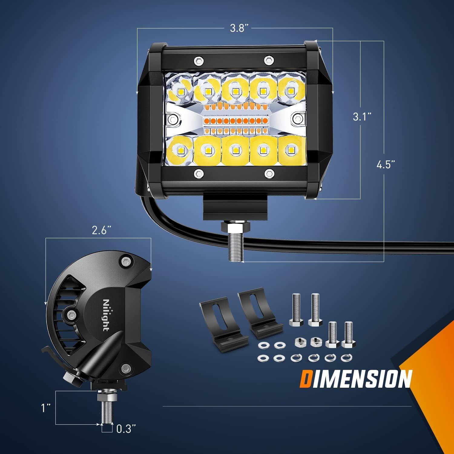 image:imageNilight 4Inch OffRoad LED Light Bar 2PCS 60W 3 Lighting Modes WhiteAmberWhiteampAmber Driving Fog Light Spot Flood Lights with 18AWG Wiring Harness for Truck Car ATV SUV Jeep BoatAmberWhite 2PCS 6 Modes with Wiring Harness