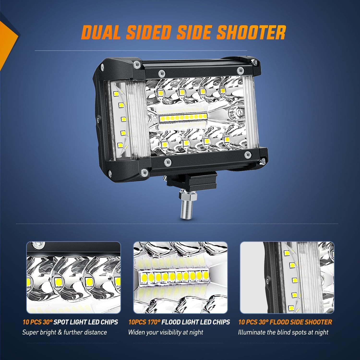 image:imageNilight 4Inch OffRoad LED Light Bar 2PCS 60W 3 Lighting Modes WhiteAmberWhiteampAmber Driving Fog Light Spot Flood Lights with 18AWG Wiring Harness for Truck Car ATV SUV Jeep BoatWhite Side Shooter