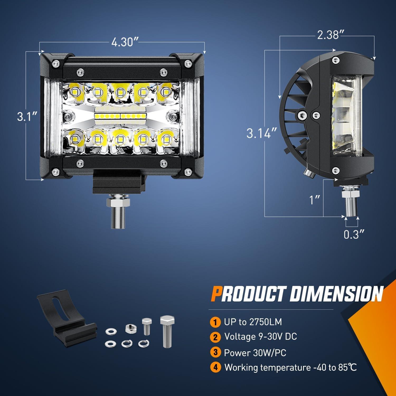 image:imageNilight 4Inch OffRoad LED Light Bar 2PCS 60W 3 Lighting Modes WhiteAmberWhiteampAmber Driving Fog Light Spot Flood Lights with 18AWG Wiring Harness for Truck Car ATV SUV Jeep BoatWhite Side Shooter