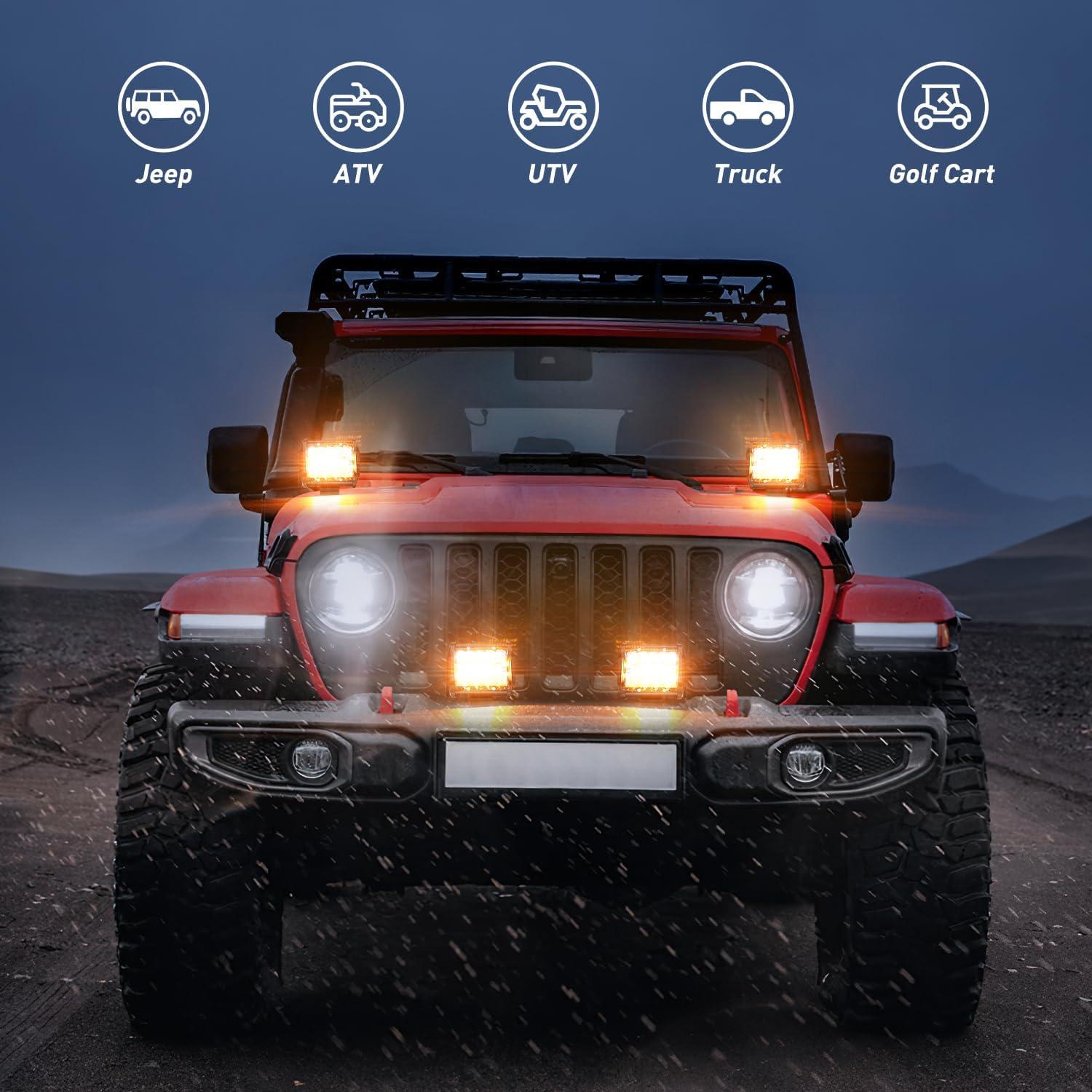 image:imageNilight 4Inch OffRoad LED Light Bar 2PCS 60W 3 Lighting Modes WhiteAmberWhiteampAmber Driving Fog Light Spot Flood Lights with 18AWG Wiring Harness for Truck Car ATV SUV Jeep BoatAmber White 3 modes