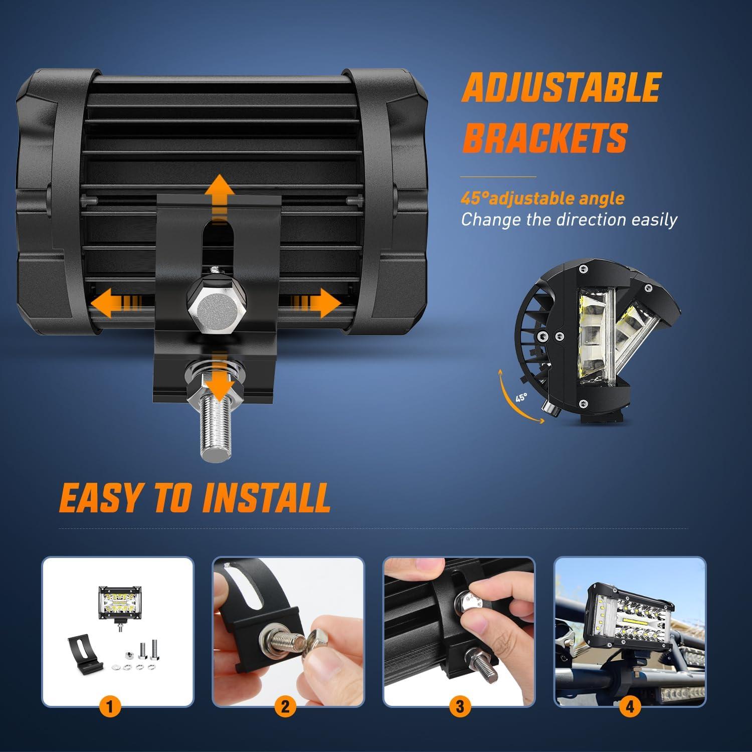 image:imageNilight 4Inch OffRoad LED Light Bar 2PCS 60W 3 Lighting Modes WhiteAmberWhiteampAmber Driving Fog Light Spot Flood Lights with 18AWG Wiring Harness for Truck Car ATV SUV Jeep BoatWhite Side Shooter