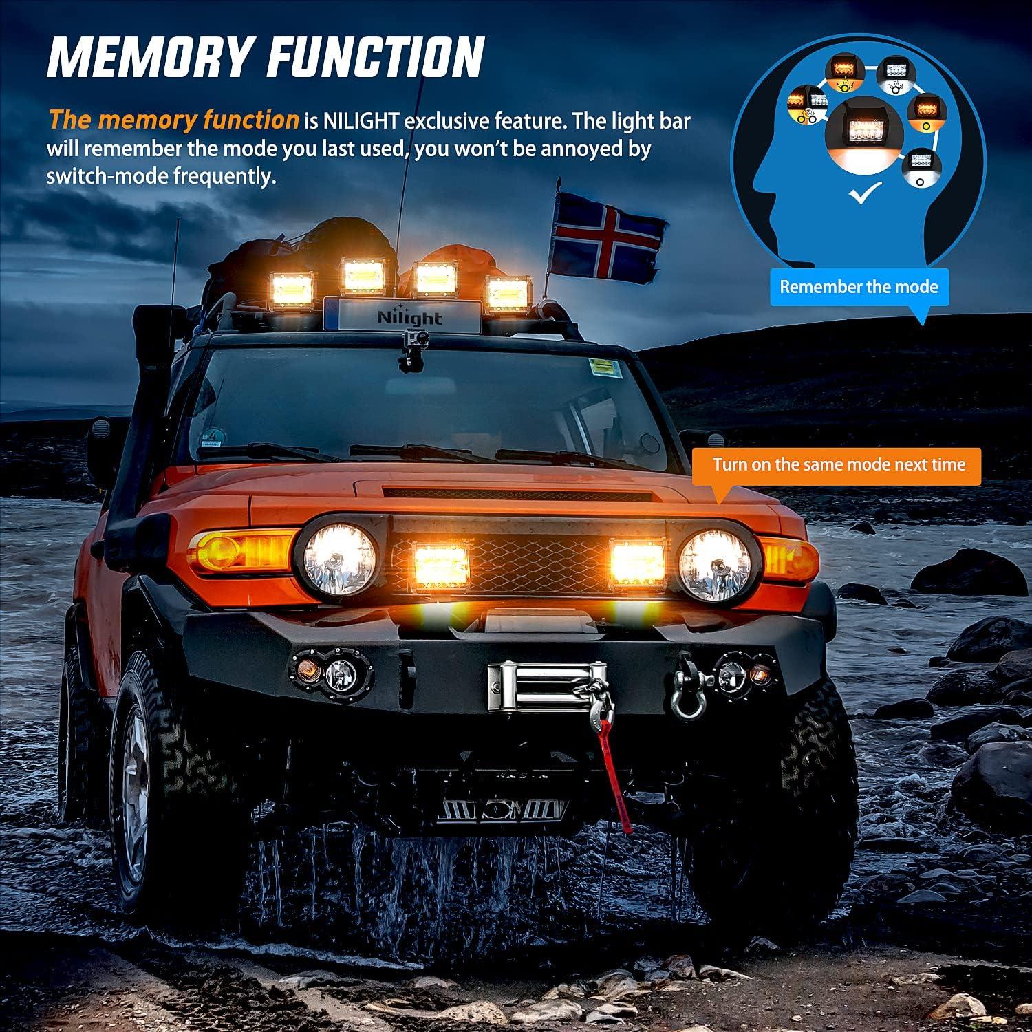 image:imageNilight 4Inch OffRoad LED Light Bar 2PCS 60W 3 Lighting Modes WhiteAmberWhiteampAmber Driving Fog Light Spot Flood Lights with 18AWG Wiring Harness for Truck Car ATV SUV Jeep BoatAmberWhite 2PCS 6 Modes with Wiring Harness