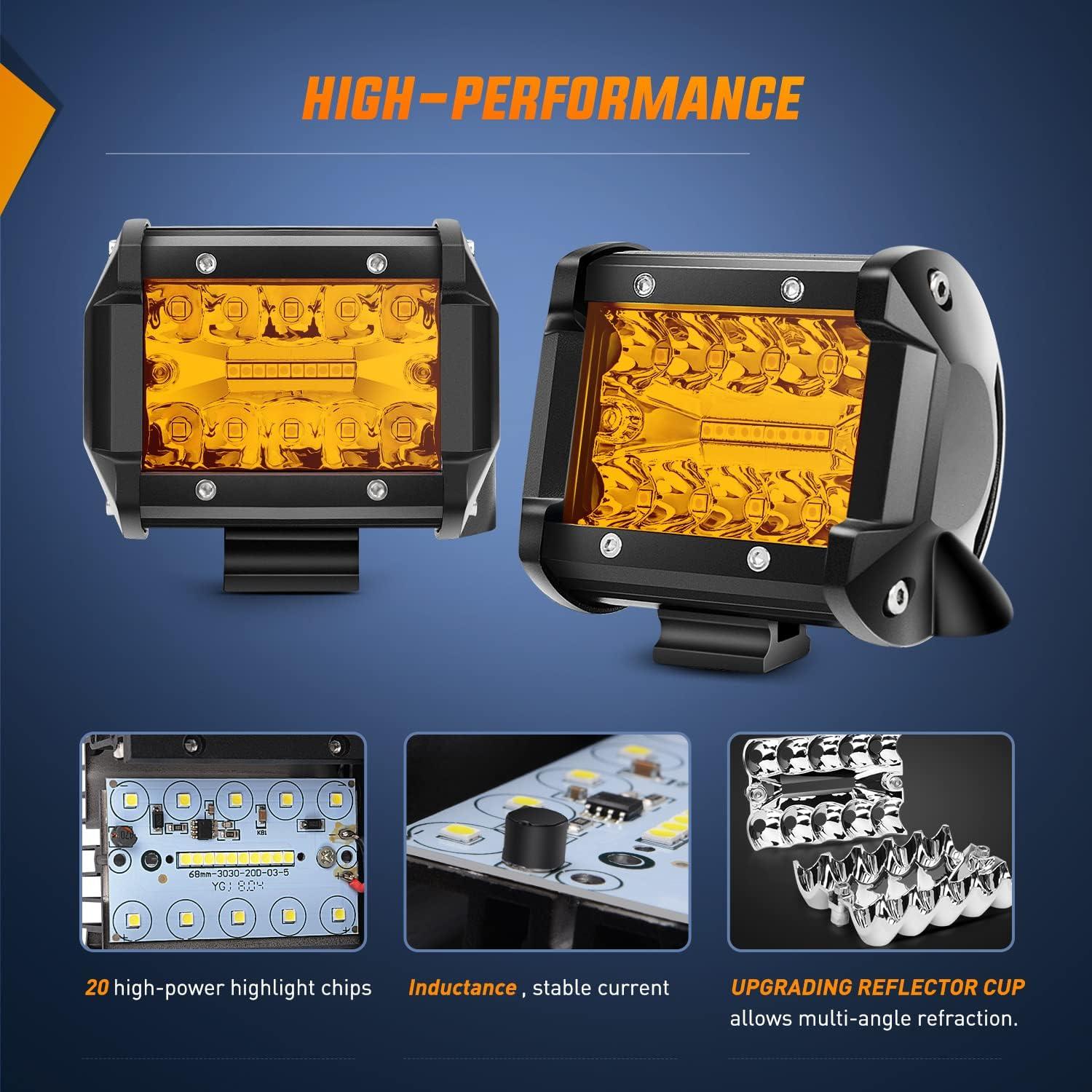 image:imageNilight 4Inch OffRoad LED Light Bar 2PCS 60W 3 Lighting Modes WhiteAmberWhiteampAmber Driving Fog Light Spot Flood Lights with 18AWG Wiring Harness for Truck Car ATV SUV Jeep BoatAmber 2PCS with Wiring Harness