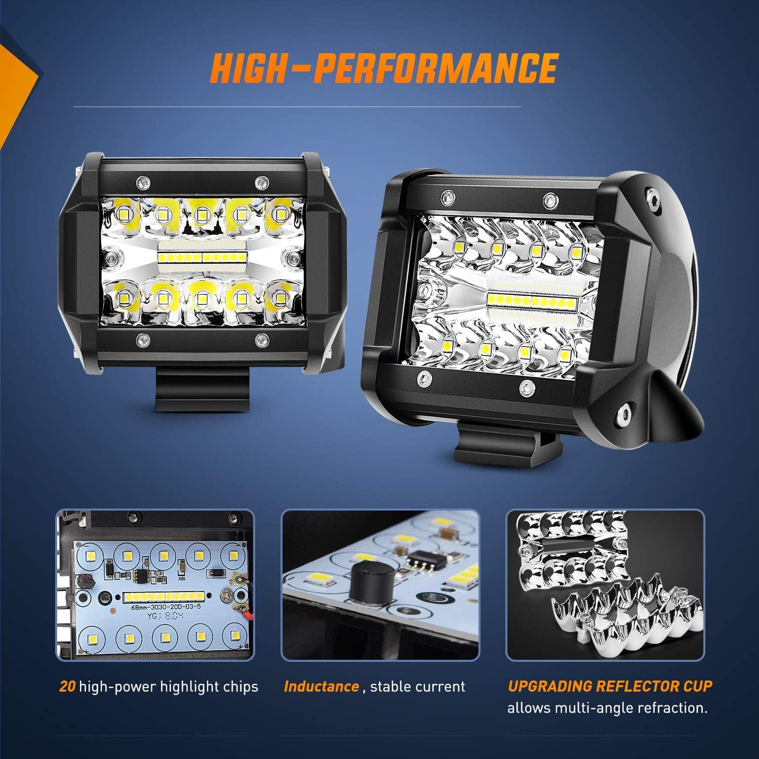 image:imageNilight 4Inch OffRoad LED Light Bar 2PCS 60W 3 Lighting Modes WhiteAmberWhiteampAmber Driving Fog Light Spot Flood Lights with 18AWG Wiring Harness for Truck Car ATV SUV Jeep BoatWhite 2PCS with Wiring Harness