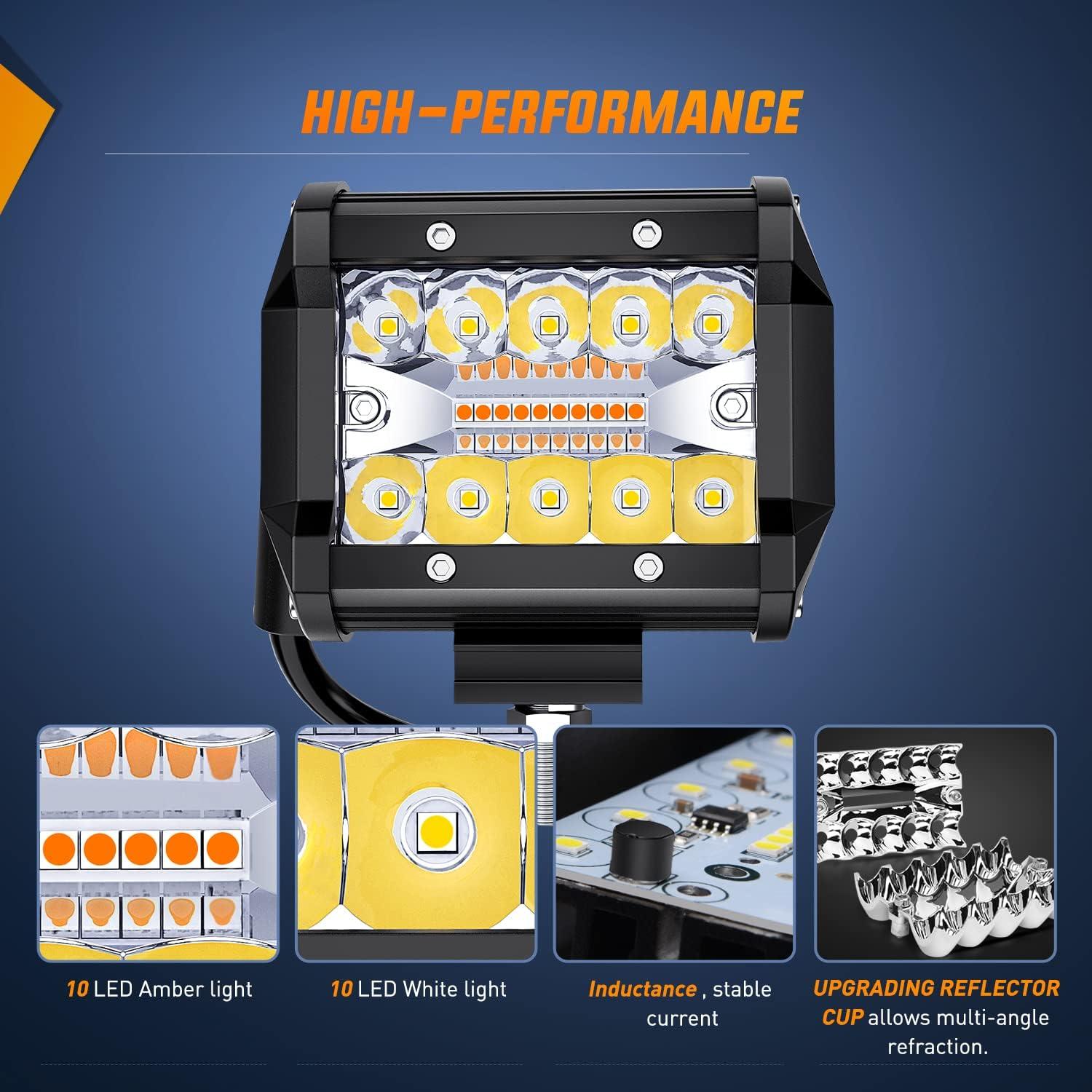 image:imageNilight 4Inch OffRoad LED Light Bar 2PCS 60W 3 Lighting Modes WhiteAmberWhiteampAmber Driving Fog Light Spot Flood Lights with 18AWG Wiring Harness for Truck Car ATV SUV Jeep BoatAmberWhite 2PCS 6 Modes with Wiring Harness