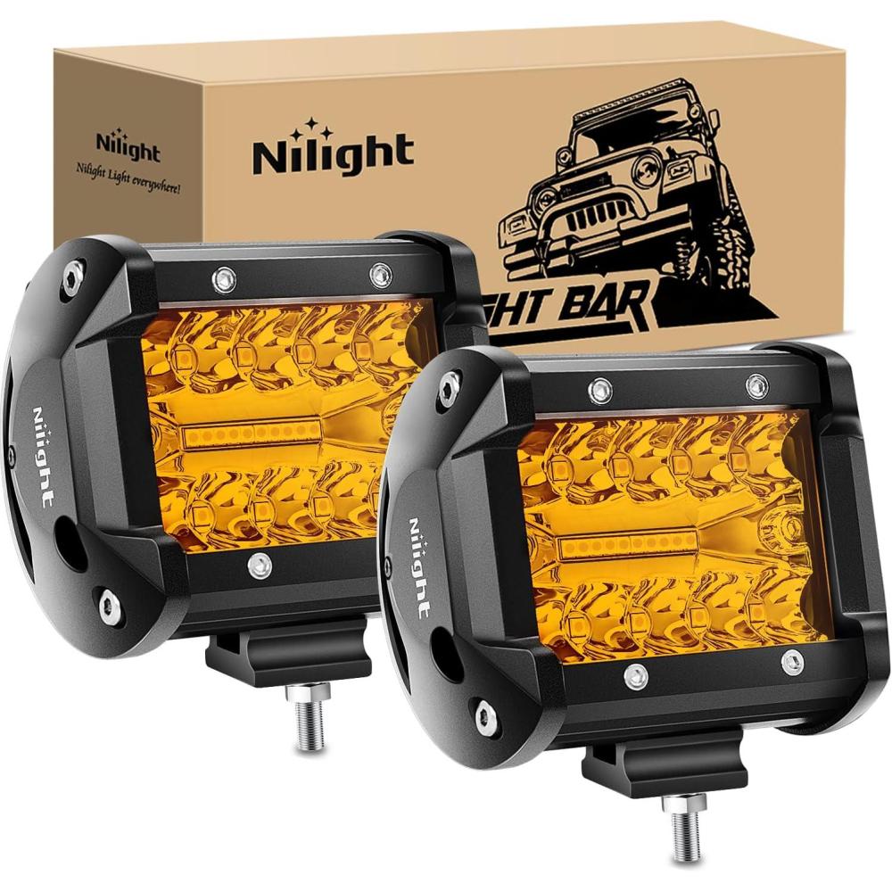 image:imageNilight 4 Inch Yellow LED Light Pods 2PCS Triple Row 60W Flood Spot Combo Offroad Driving Fog Lighting for 12V 24V Pickup Truck ATV UTV SUVAmber Led Pods