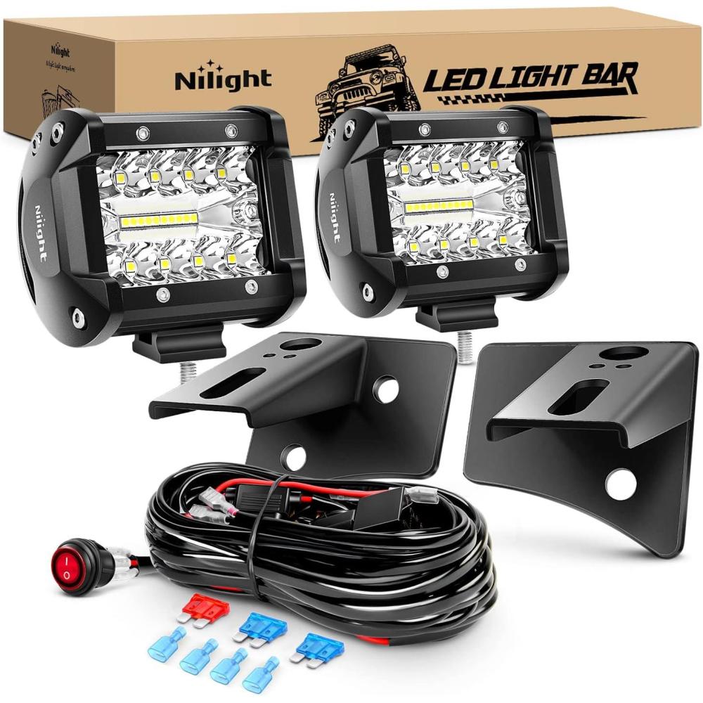 image:imageNilight 4 Inch Yellow LED Light Pods 2PCS Triple Row 60W Flood Spot Combo Offroad Driving Fog Lighting for 12V 24V Pickup Truck ATV UTV SUVLed Pods Wiring JK Mounting