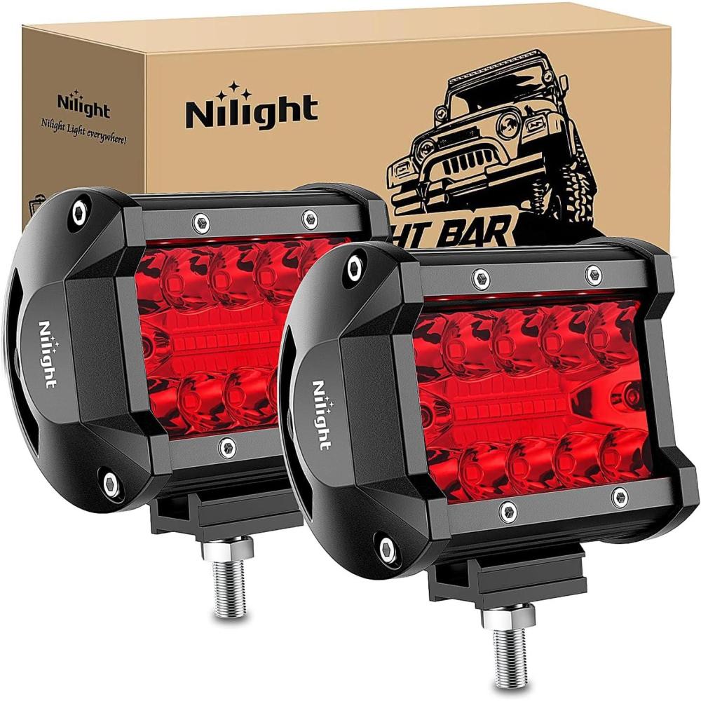 image:imageNilight 4 Inch Yellow LED Light Pods 2PCS Triple Row 60W Flood Spot Combo Offroad Driving Fog Lighting for 12V 24V Pickup Truck ATV UTV SUVRed Led Pods