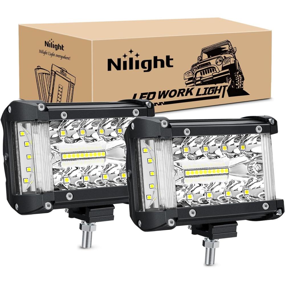 image:imageNilight 4Inch OffRoad LED Light Bar 2PCS 60W 3 Lighting Modes WhiteAmberWhiteampAmber Driving Fog Light Spot Flood Lights with 18AWG Wiring Harness for Truck Car ATV SUV Jeep BoatSide Shooter Light 2Pcs